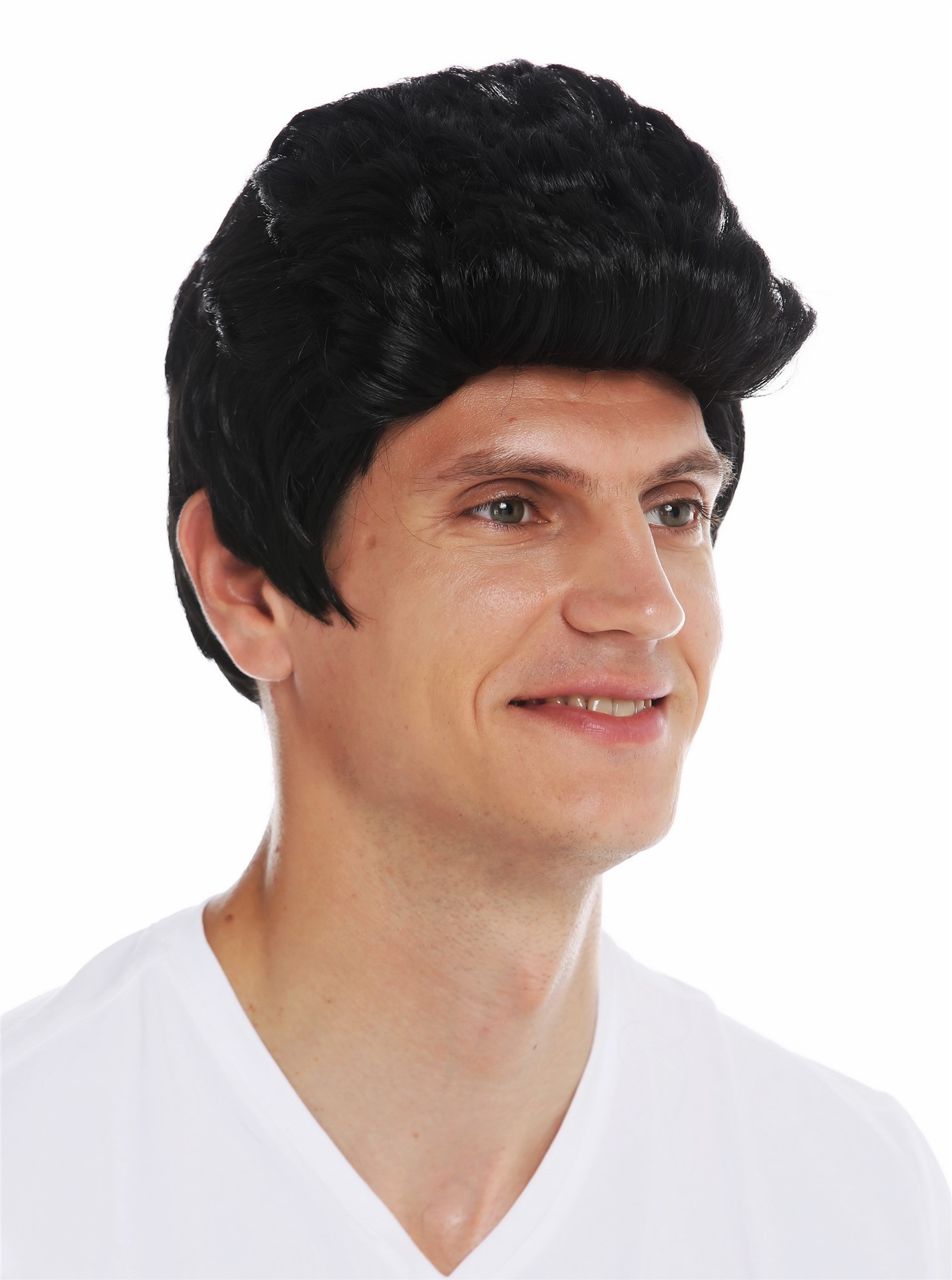 Wig Halloween men short wavy quiff sideburns Rockabilly 50's 60's black SARL084, view 5, WIG ME UP: Your Perücken Online Shop Party Wig, Ladies, pitch black, wavy, short