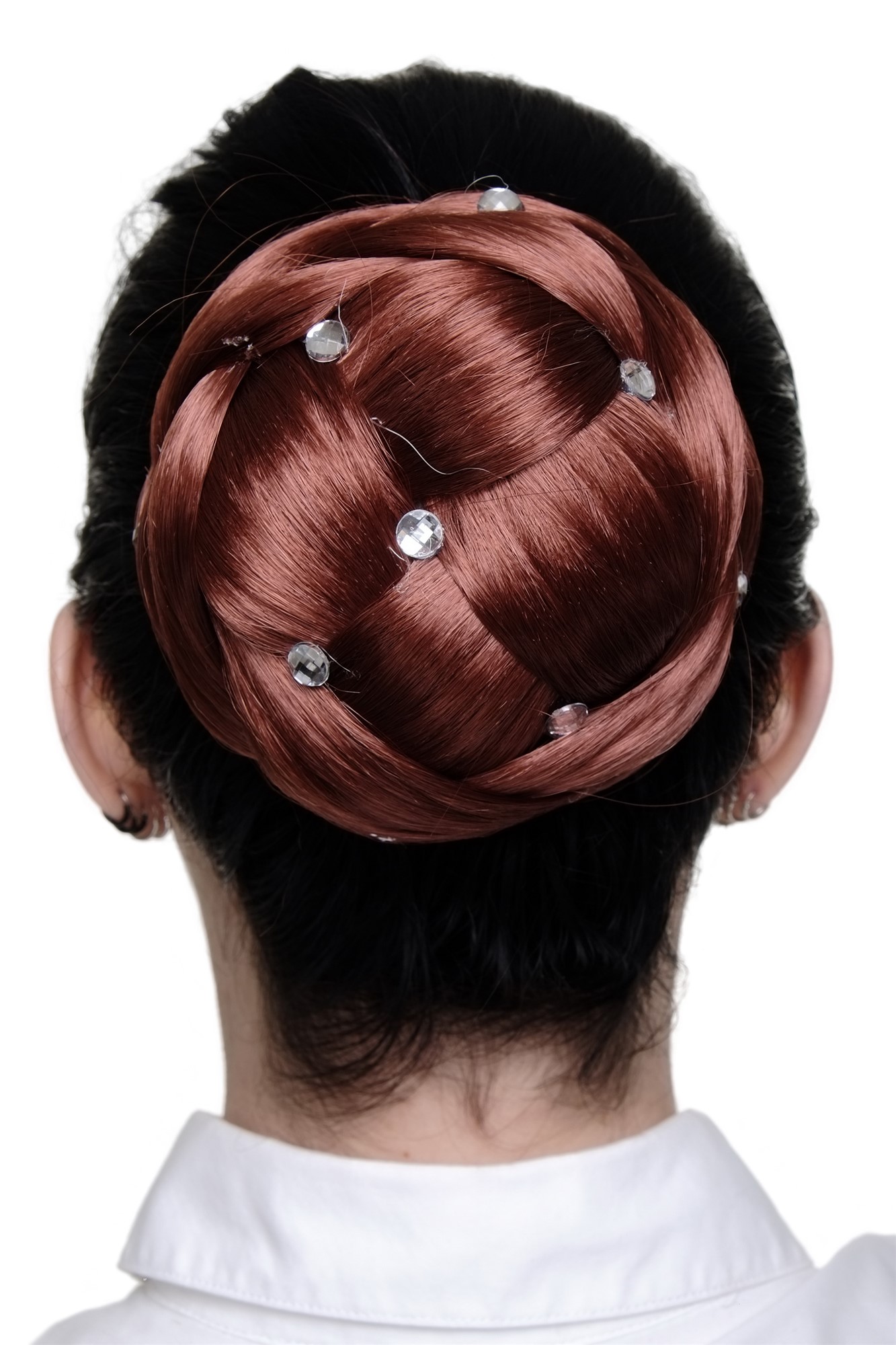 Dutt geflochten Strass Rot JL-SZ01-350, Vorderansicht, WIG ME UP: Ihr Perücken Online Shop geflochtener Dutt Haarteil Rot