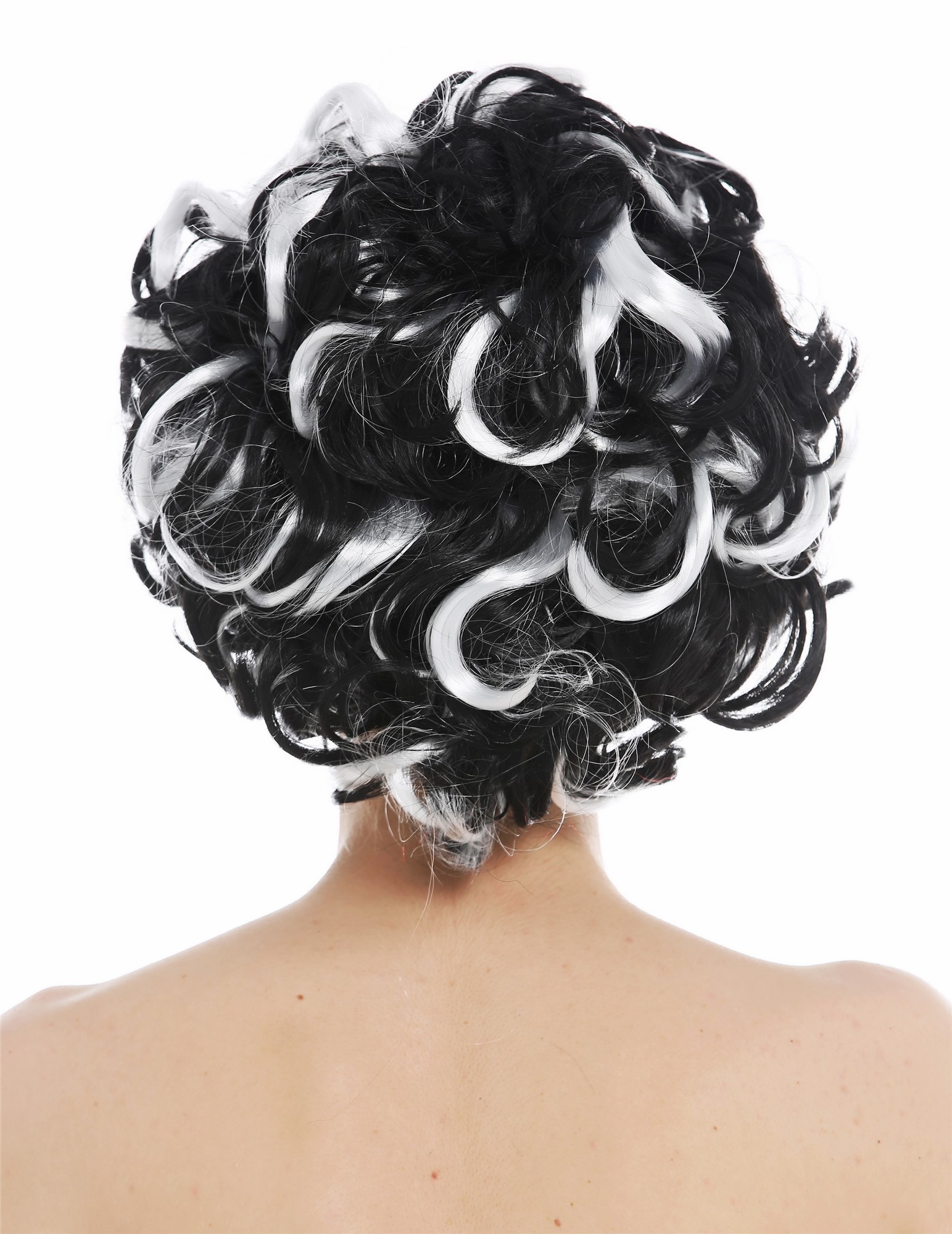 Women's wig lady Halloween carnival short curls black white highlights 31717, view 6, WIG ME UP: Your Perücken Online Shop Party Wig, Ladies, deep black and white mix, curled, short