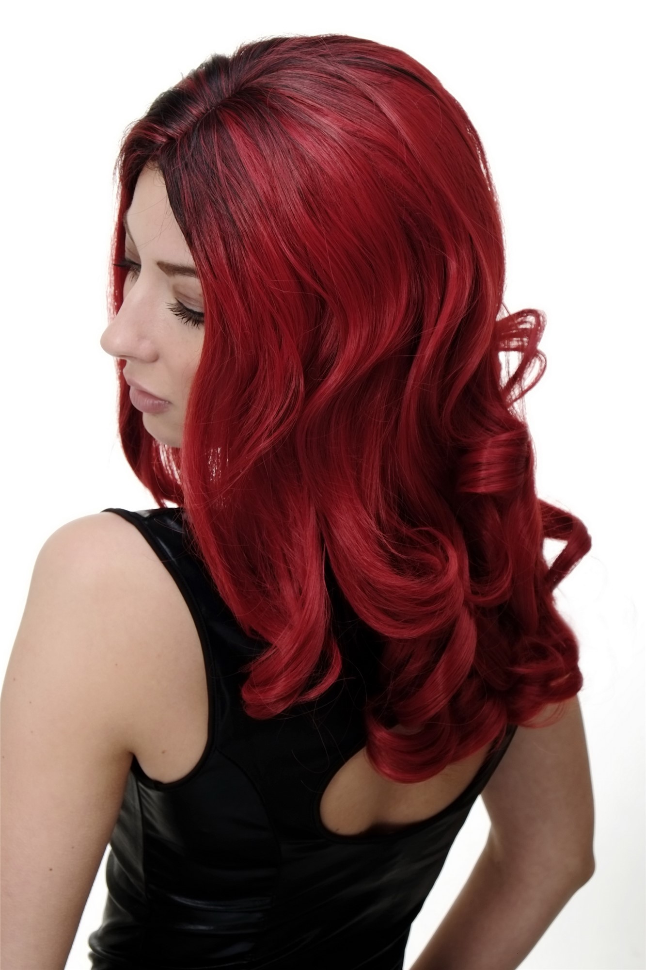 hochwertige Qualitätsperücken, Perücke Rot Mix Ombre lang GFW1832-RED-M130M, Ansicht 5, WIG ME UP: Ihr Perücken Online Shop lockige Tressen-Perücke mit Kopfhaut-Imitat Rot-Mix lange Haare für Damen