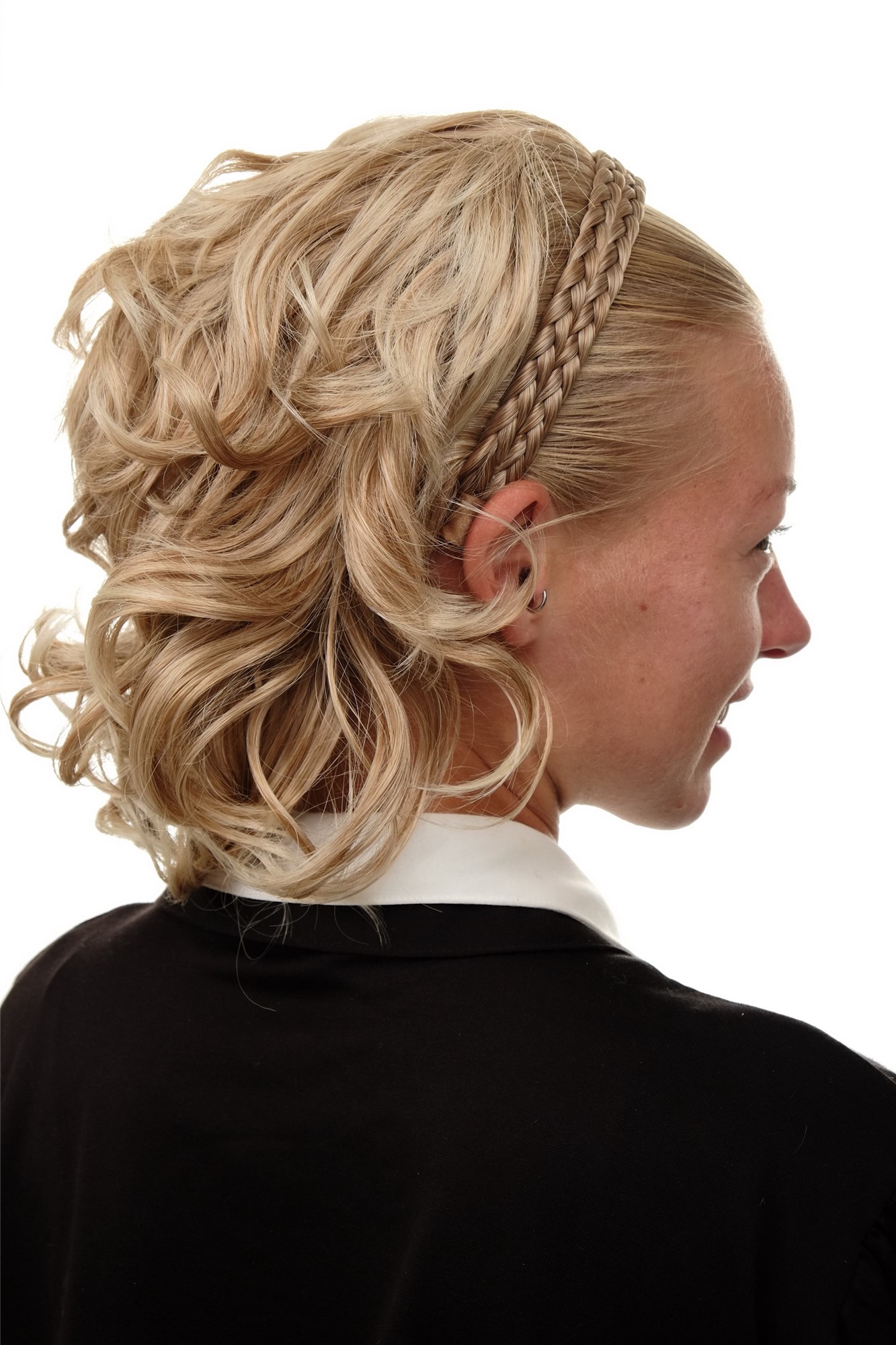 Halfwig Hairpiece braided hair circlet medium length wavy curled blond mix 90605, front view, WIG ME UP: Your Perücken Online Shop Hair Circlets, blond mix, Braided, short