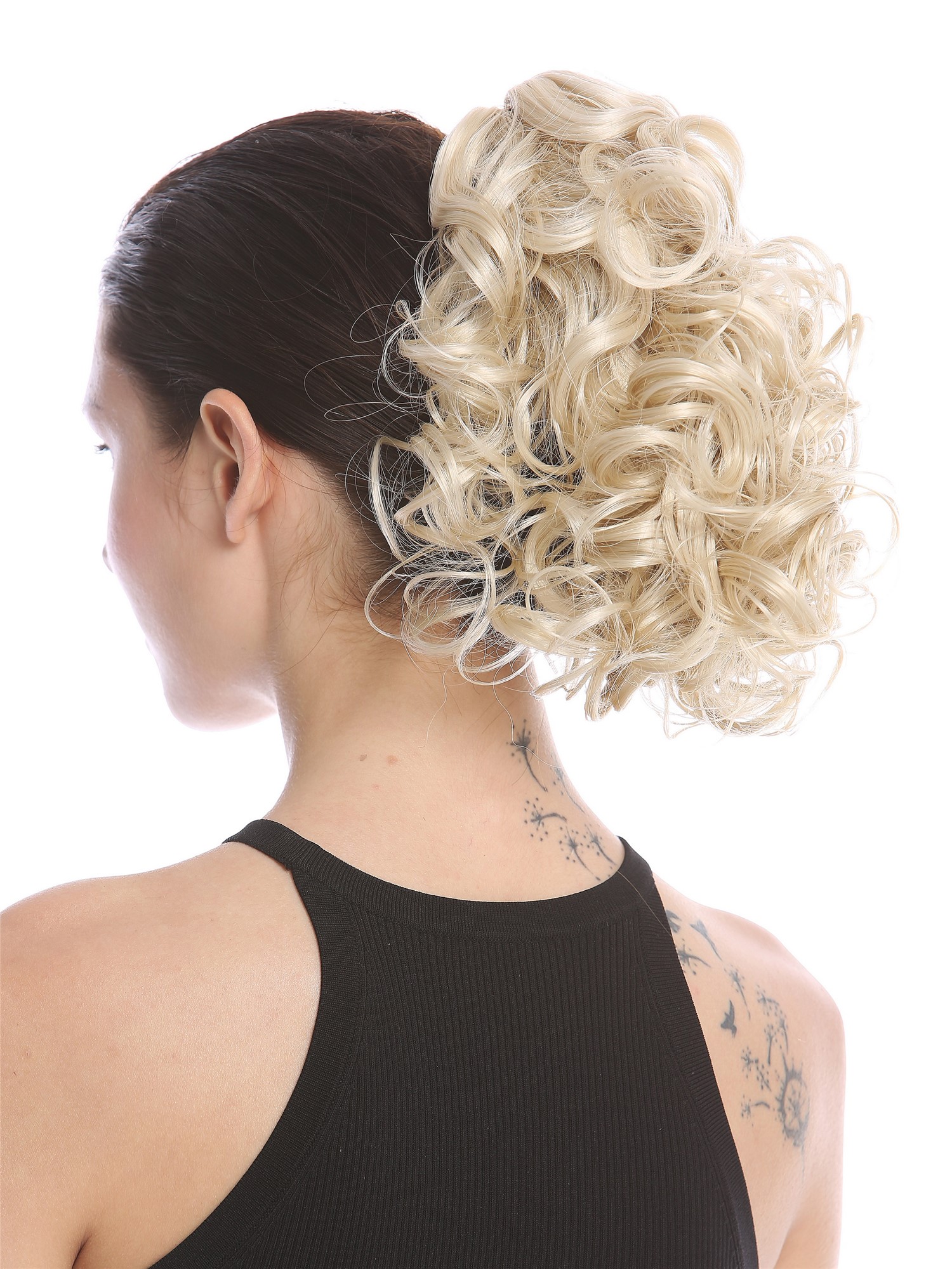 Ponytail Hairpiece optional Combs & Clamp short voluminous bright blonde MKB-22, front view, WIG ME UP: Your Perücken Online Shop Ponytails, light blonde, curled, short