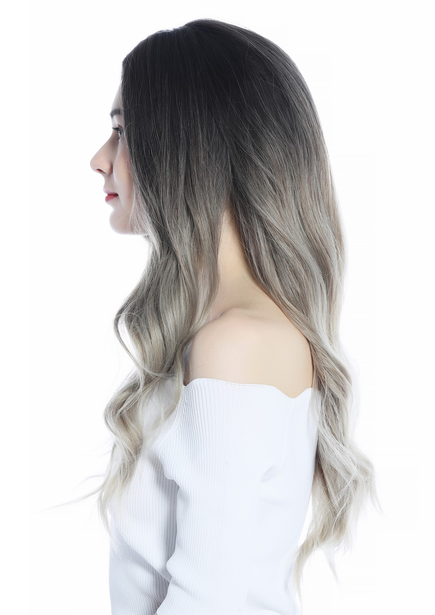 hochwertige Qualitätsperücken, Perücke lang wellig Ombre Braun Blond Balayage Highlights LC179-5-R10T85/88A, Ansicht 2, WIG ME UP: Ihr Perücken Online Shop wellige Tressen-Perücke mit Kopfhaut-Imitat Mittelbraun-Vanilleblond-Verlauf lange Haare für Damen