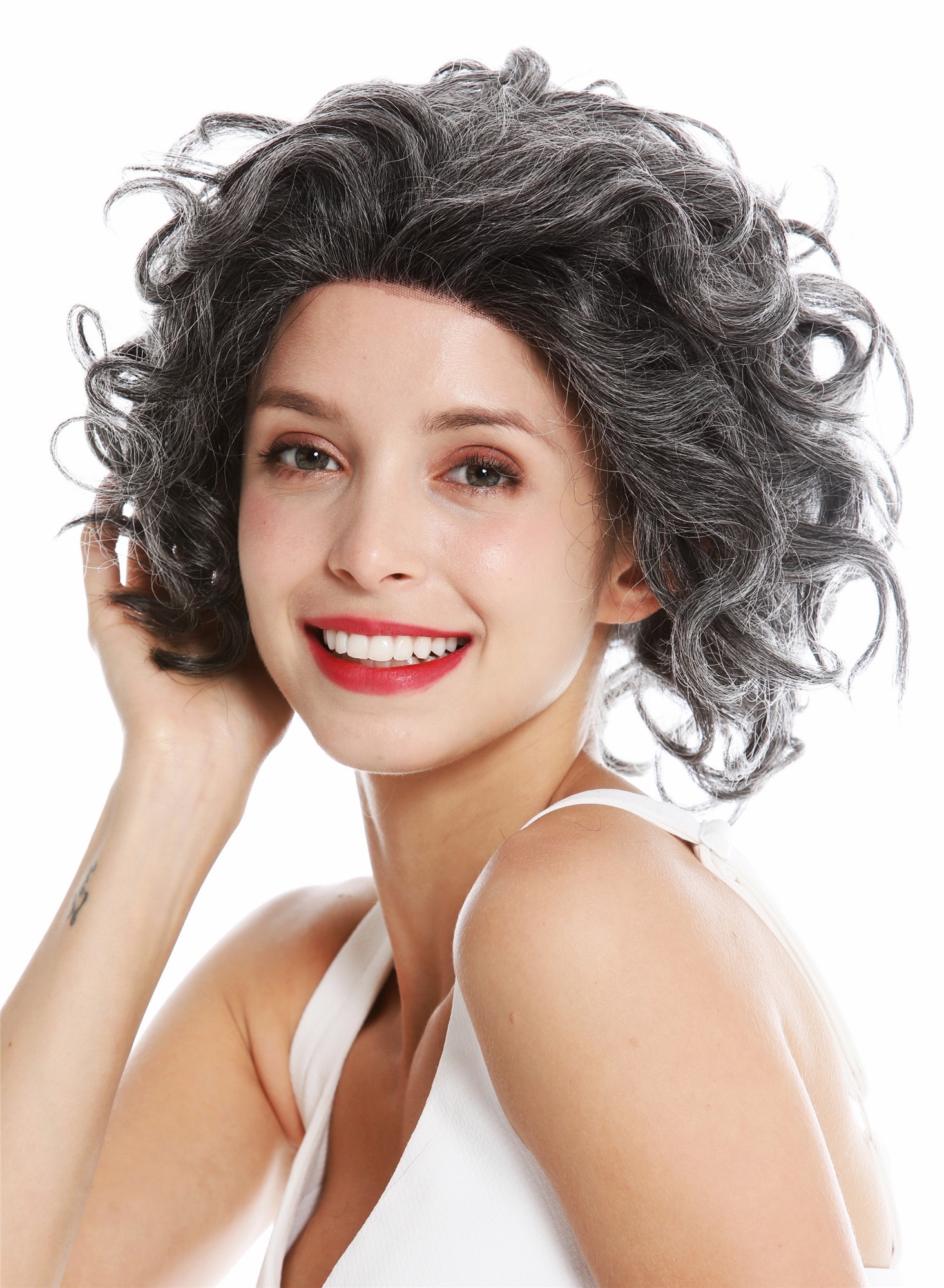 hochwertige Qualitätsperücken, Perücke Echthaar Lace-Front schwarz grau meliert Locken H/HROYCE-HH-LF-51, Ansicht 3, WIG ME UP: Ihr Perücken Online Shop lockige Tressen-Perücke mit Front-Lace Echthaar Grau kurze Haare für Damen