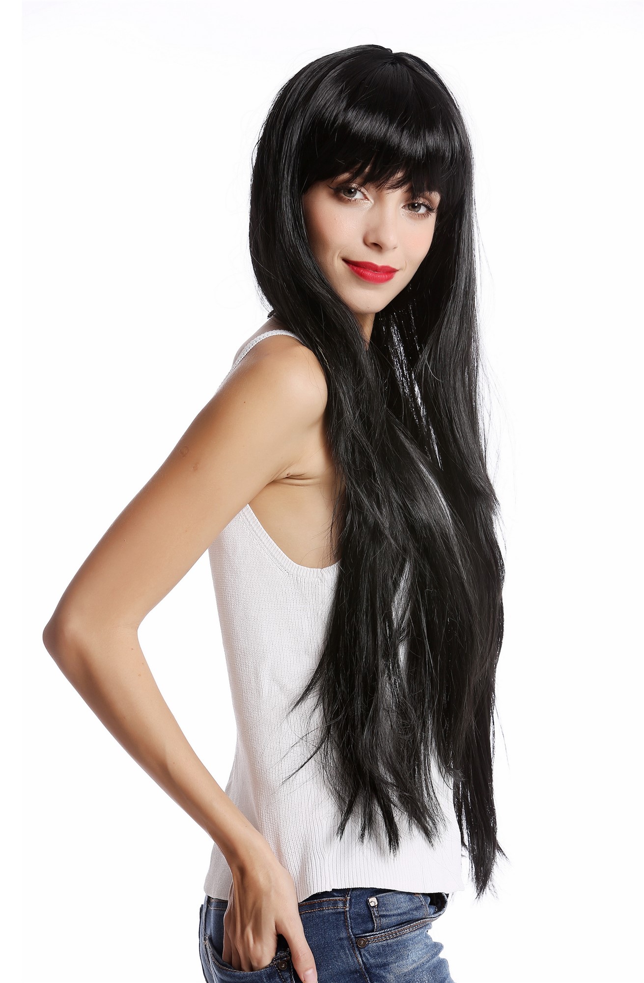 YLX-9501-P103 Lady Wig Halloween Carnival very long smooth bangs black, view 3, WIG ME UP: Your Perücken Online Shop Party Wig, Ladies, Black, straight, very long