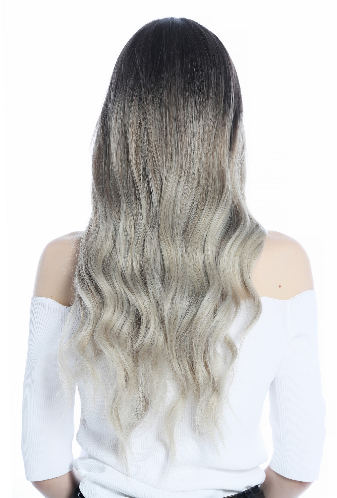 hochwertige Qualitätsperücken, Perücke lang wellig Ombre Braun Blond Balayage Highlights LC179-5-R10T85/88A, Ansicht 4, WIG ME UP: Ihr Perücken Online Shop wellige Tressen-Perücke mit Kopfhaut-Imitat Mittelbraun-Vanilleblond-Verlauf lange Haare für Damen