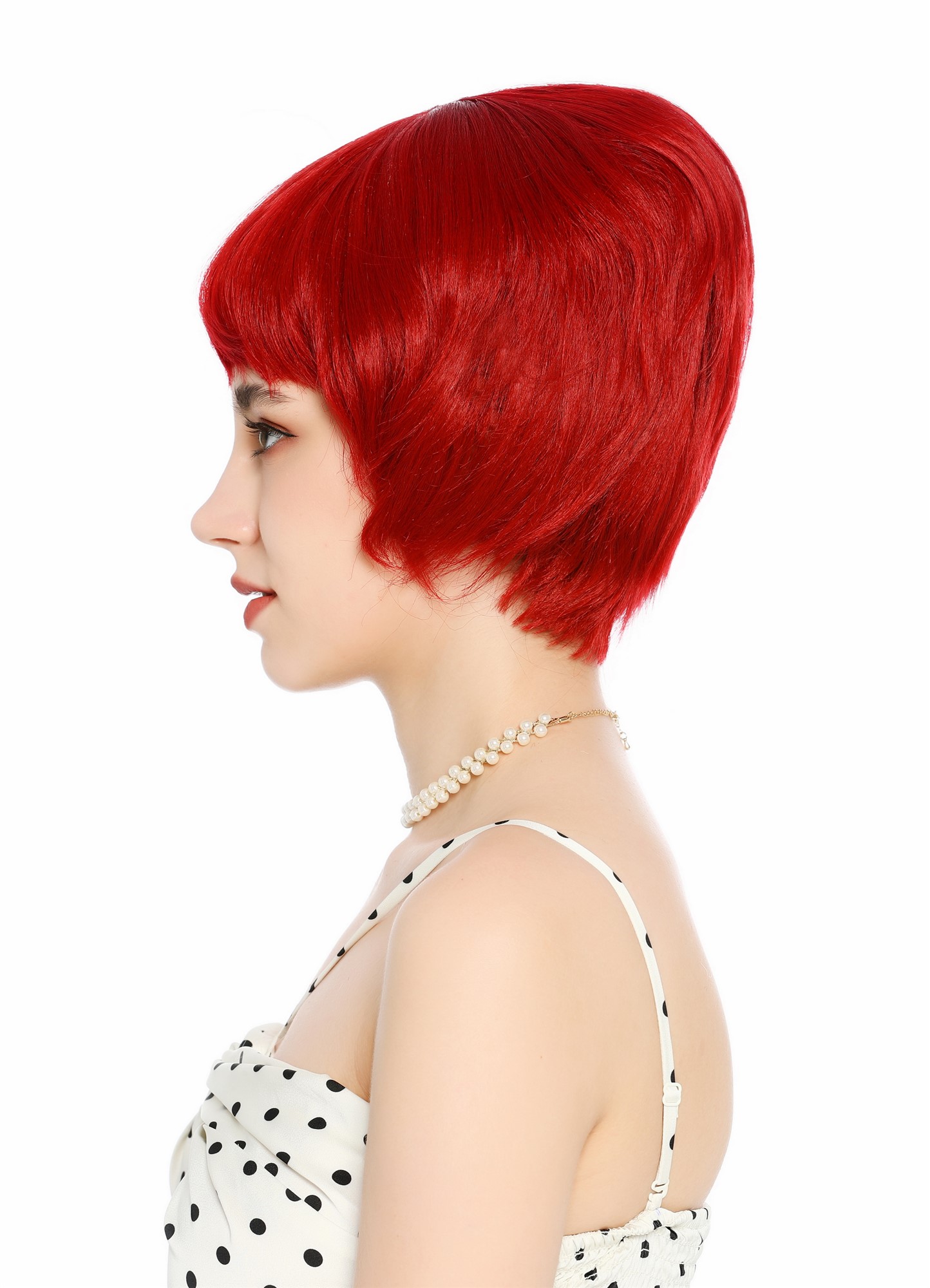 Perücke Damen Retro 50er 60er Beehive hochtoupiert kurz Pony Rot Feuerrot VK-65-137