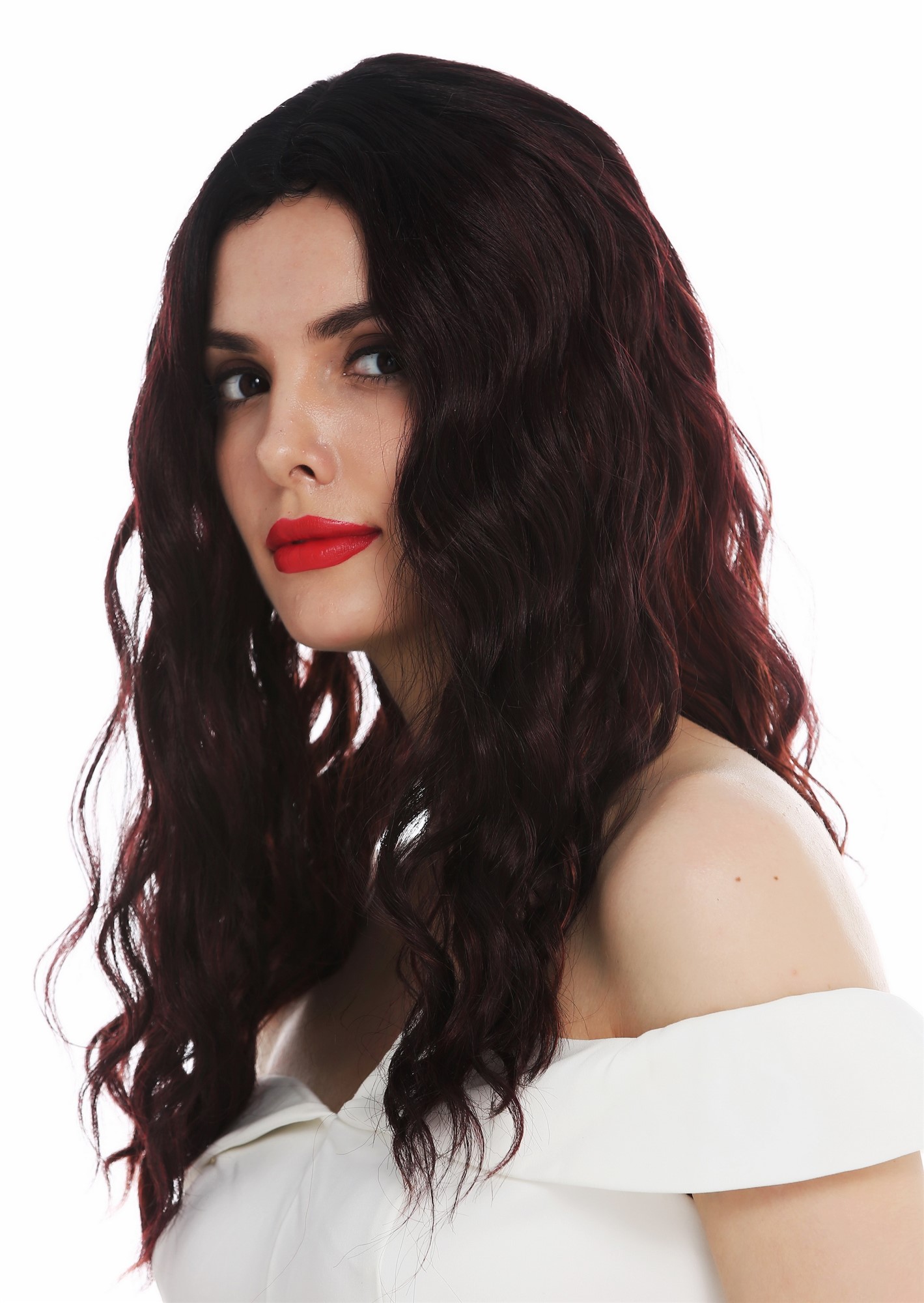 Women's wig ladies long wavy water wave middle parting black red highlights VK-9, view 2, WIG ME UP: Your Perücken Online Shop Quality Wigs, Ladies, black-red mix, wavy, long
