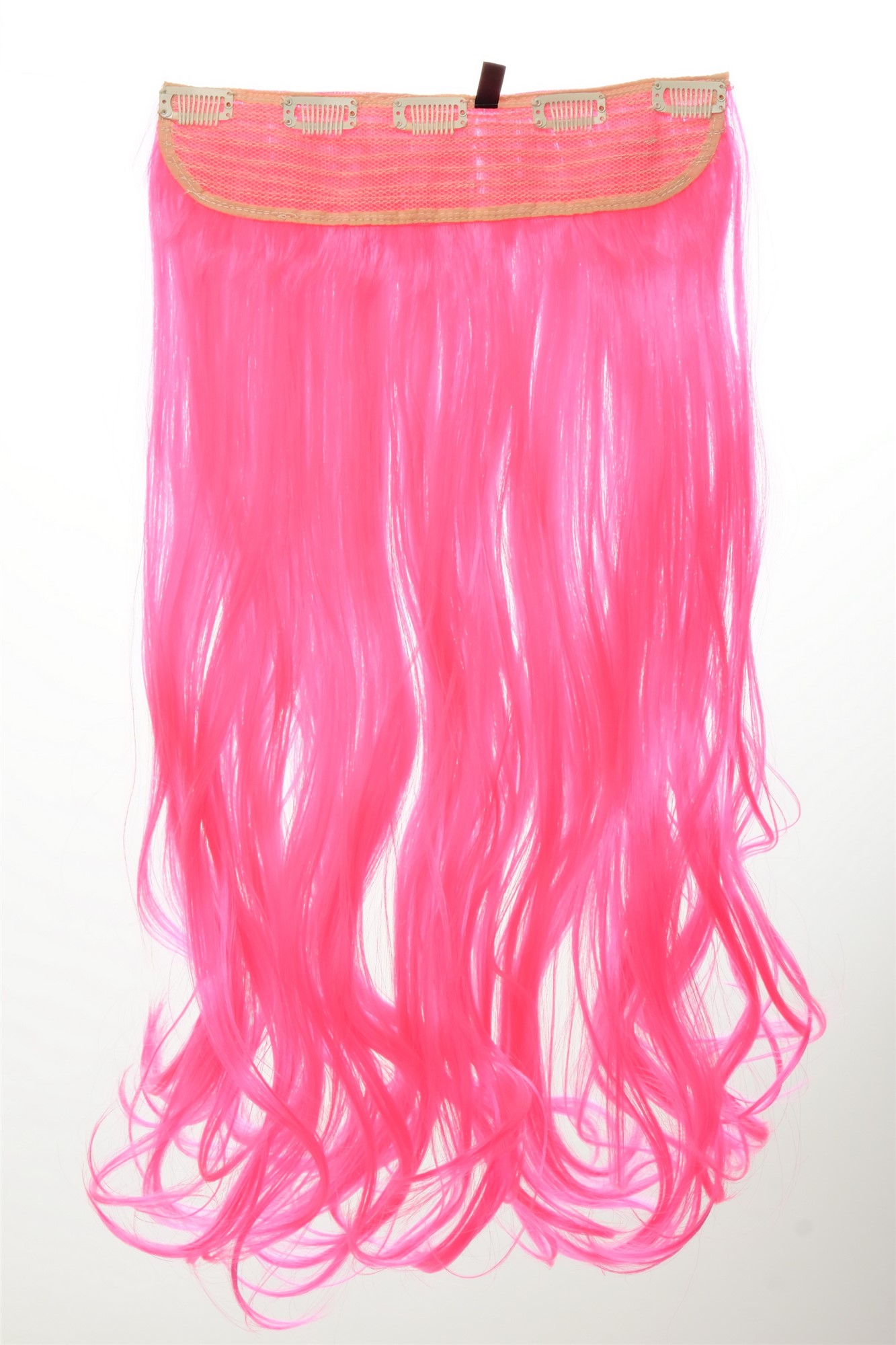 lockige Halbperücke Neonpink 50 cm lang