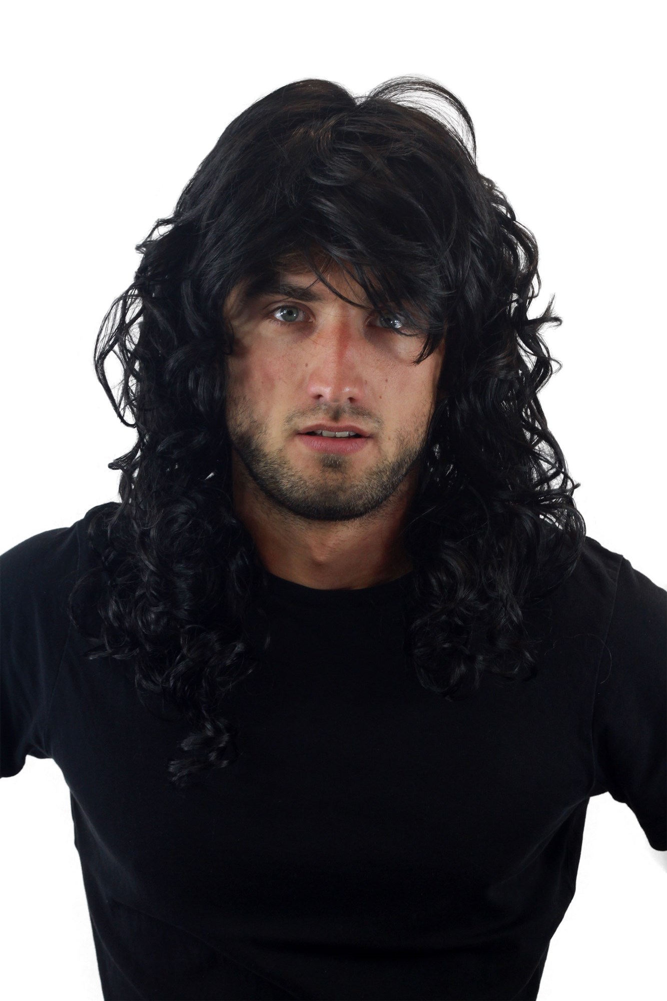 GLAMOUROUS  Man Unisex Wig Glam Rock Rocker Metal LONG backcombed curls BLACK voluminous, view 5, WIG ME UP: Your Perücken Online Shop Quality Wigs, Men, velvet black, curled, long