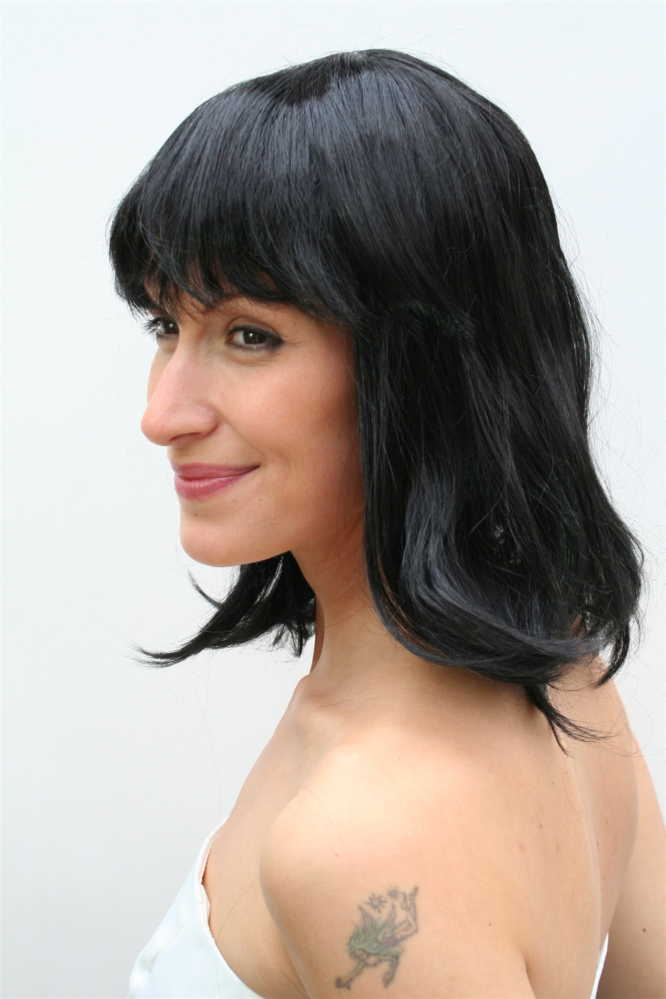 günstige Party Perücke, Perücke schwarz halblang Pony Lady8, Ansicht 2, WIG ME UP: Ihr Perücken Online Shop glatte Party Perücke Schwarz schulterlange Haare für Damen