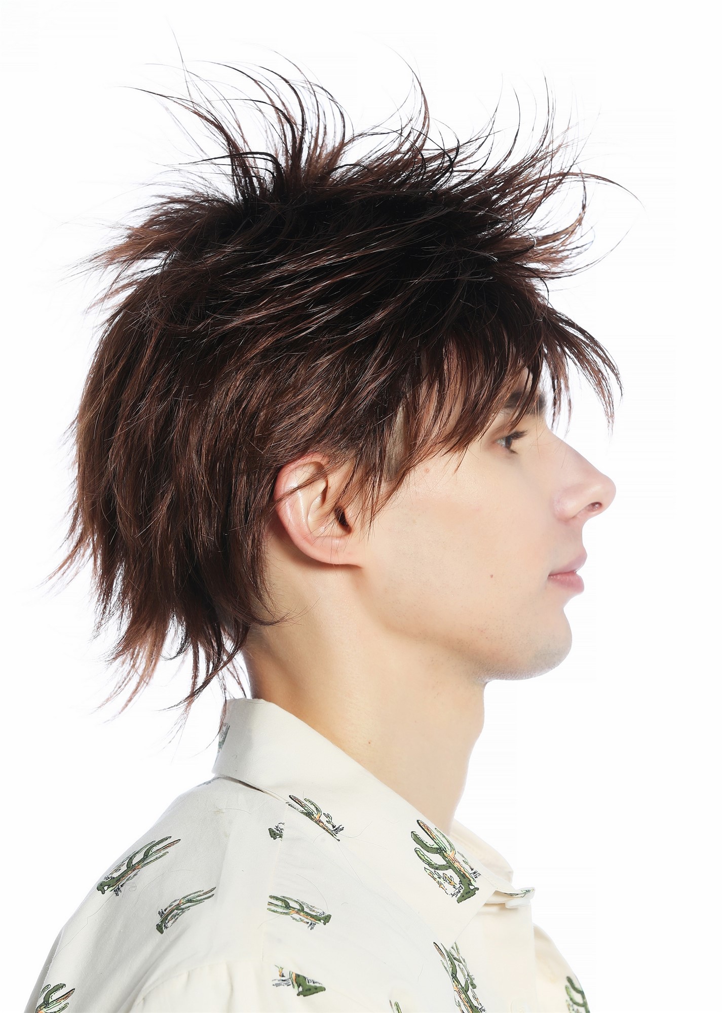 hochwertige Qualitätsperücken, Perücke kurz toupiert wilde Strähnen 80s retro Kastanie Braun Mix M-261-6T30, Ansicht 6, WIG ME UP: Ihr Perücken Online Shop glatte Tressen-Perücke Kastaniebraun mit Kupfersträhnen kurze Haare für Unisex