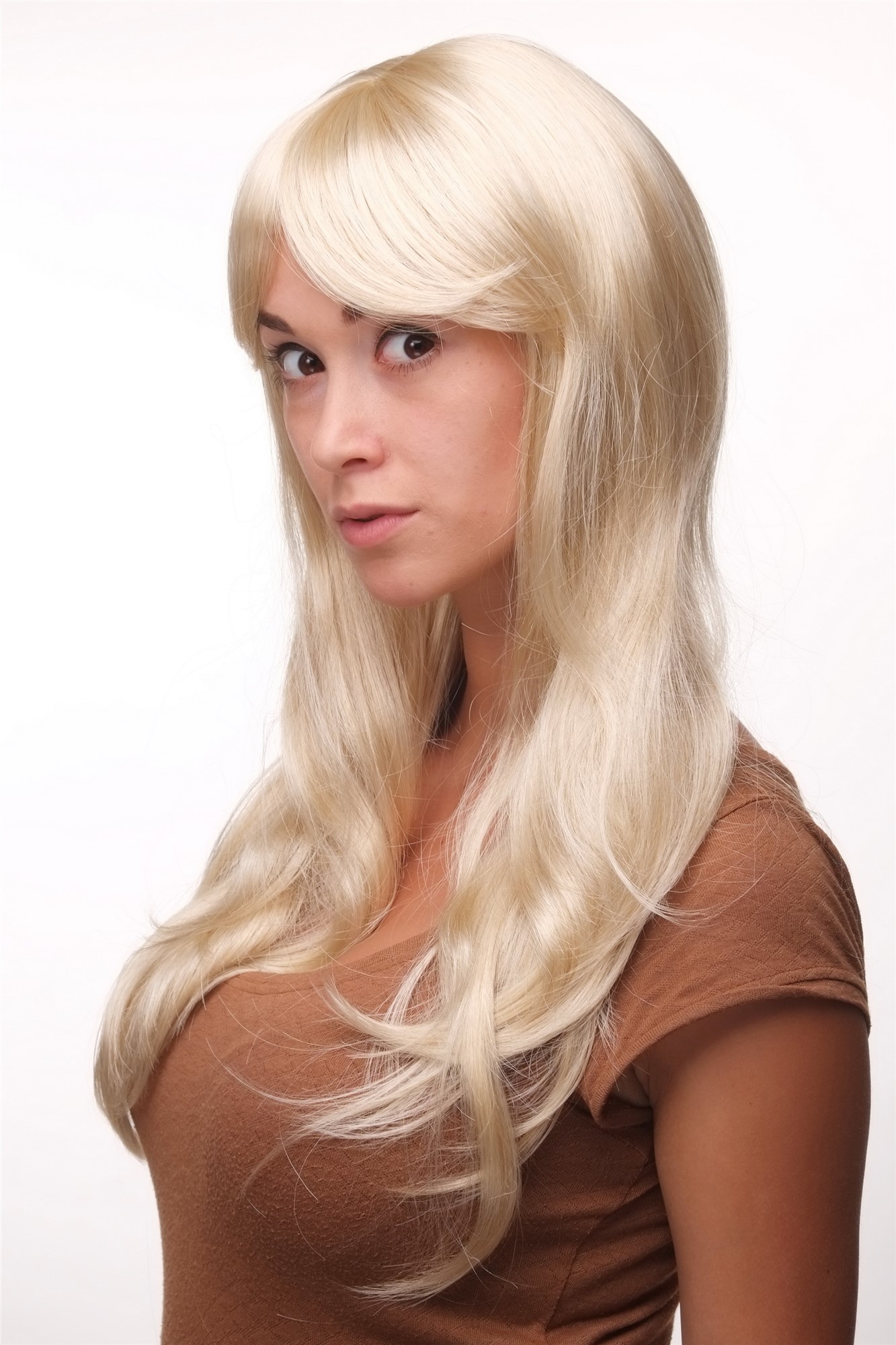hochwertige Qualitätsperücken, Damen Perücke Hellblond Pony lang & glatt 9213-LG26, Ansicht 3, WIG ME UP: Ihr Perücken Online Shop glatte Tressen-Perücke mit Kopfhaut-Imitat Hellblond-Goldblond lange Haare für Damen