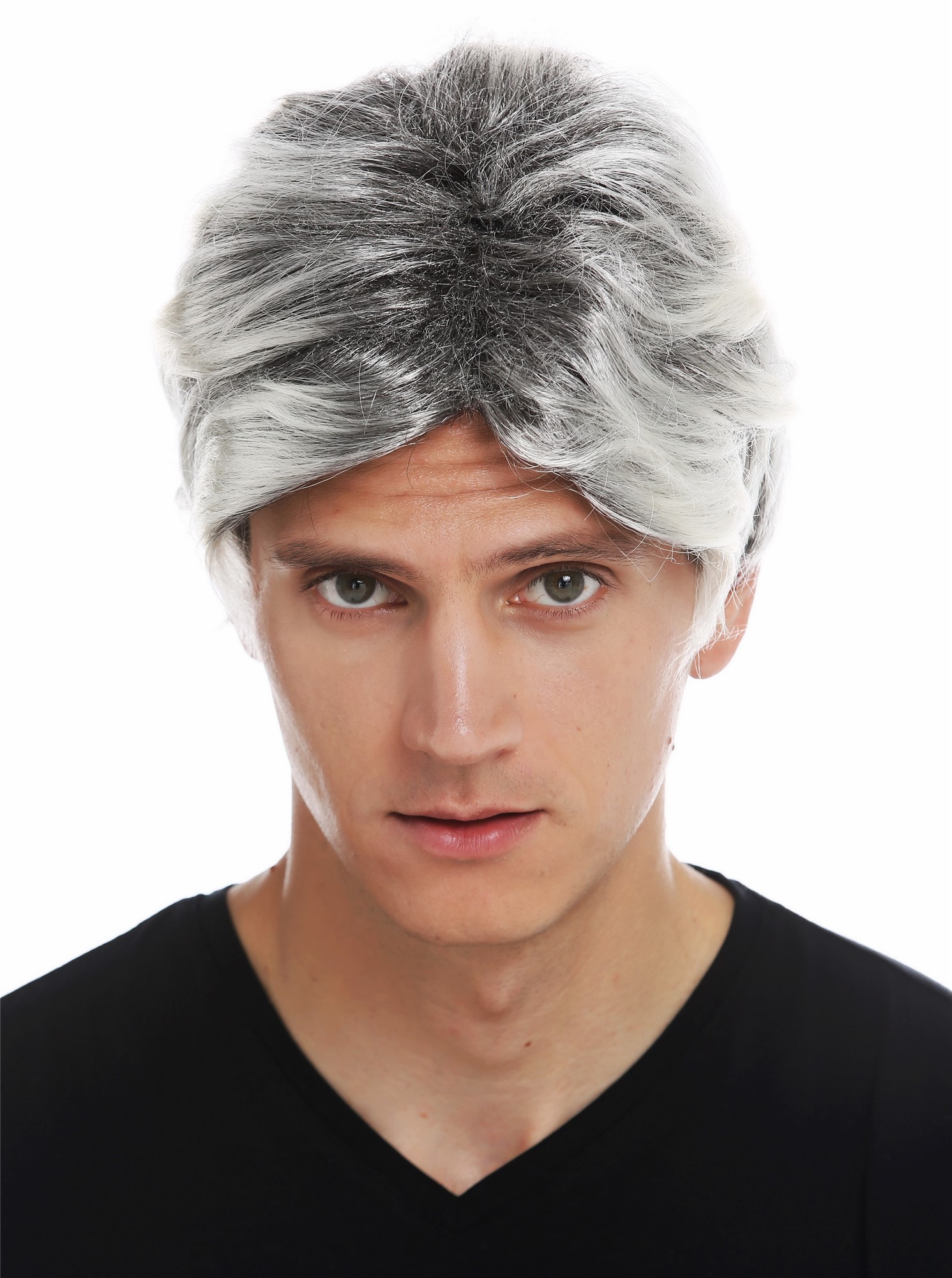 Wig carnival Halloween men short wavy black silver platinum mix highlights 31862, view 2, WIG ME UP: Your Perücken Online Shop Party Wig, Men, black-platinum blonde mix, wavy, short