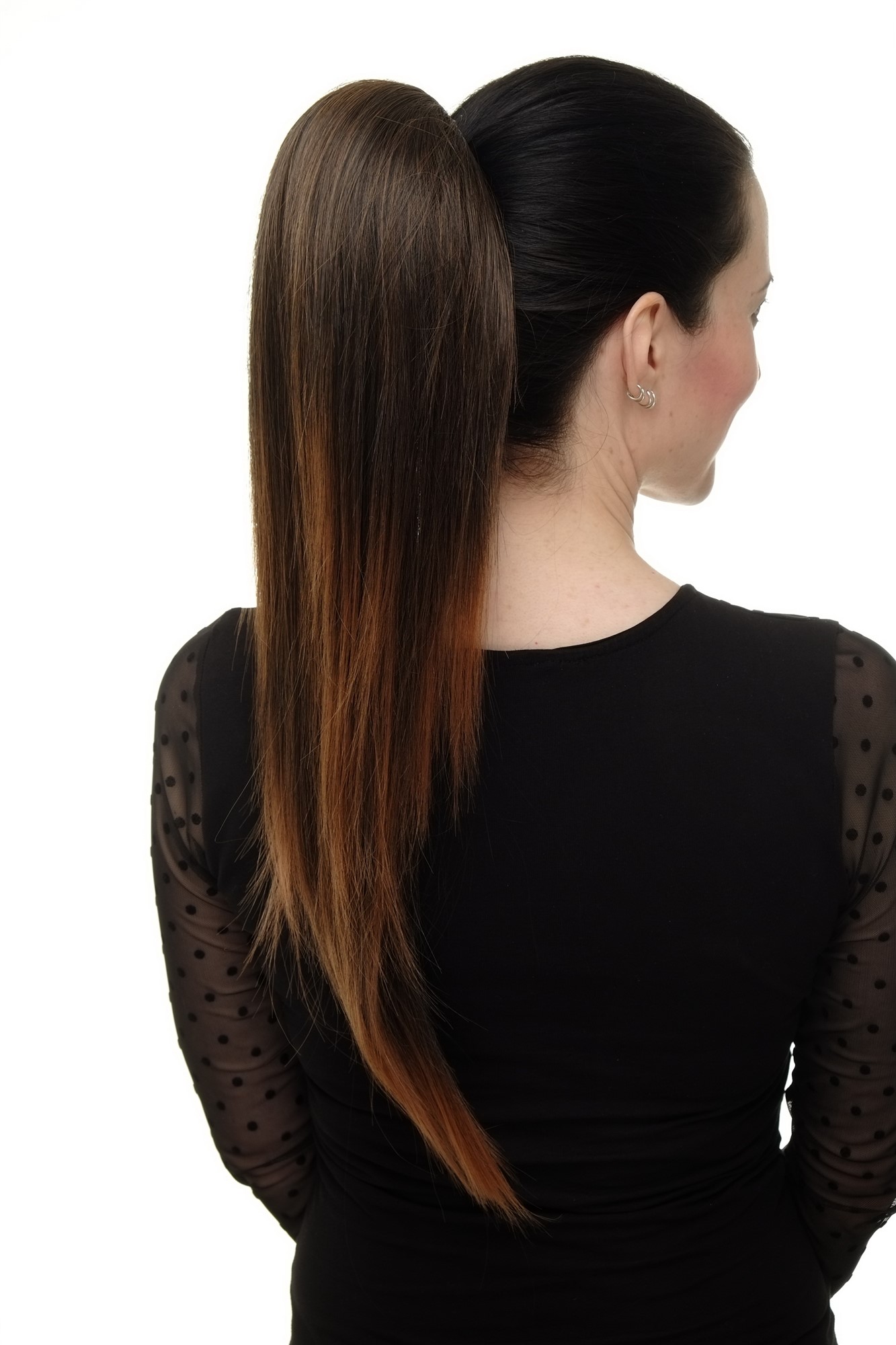 Ponytail clamp combs string straight voluminous very long chestnut brown WK06, view 4, WIG ME UP: Your Perücken Online Shop Ponytails, black-brown mix, straight, long