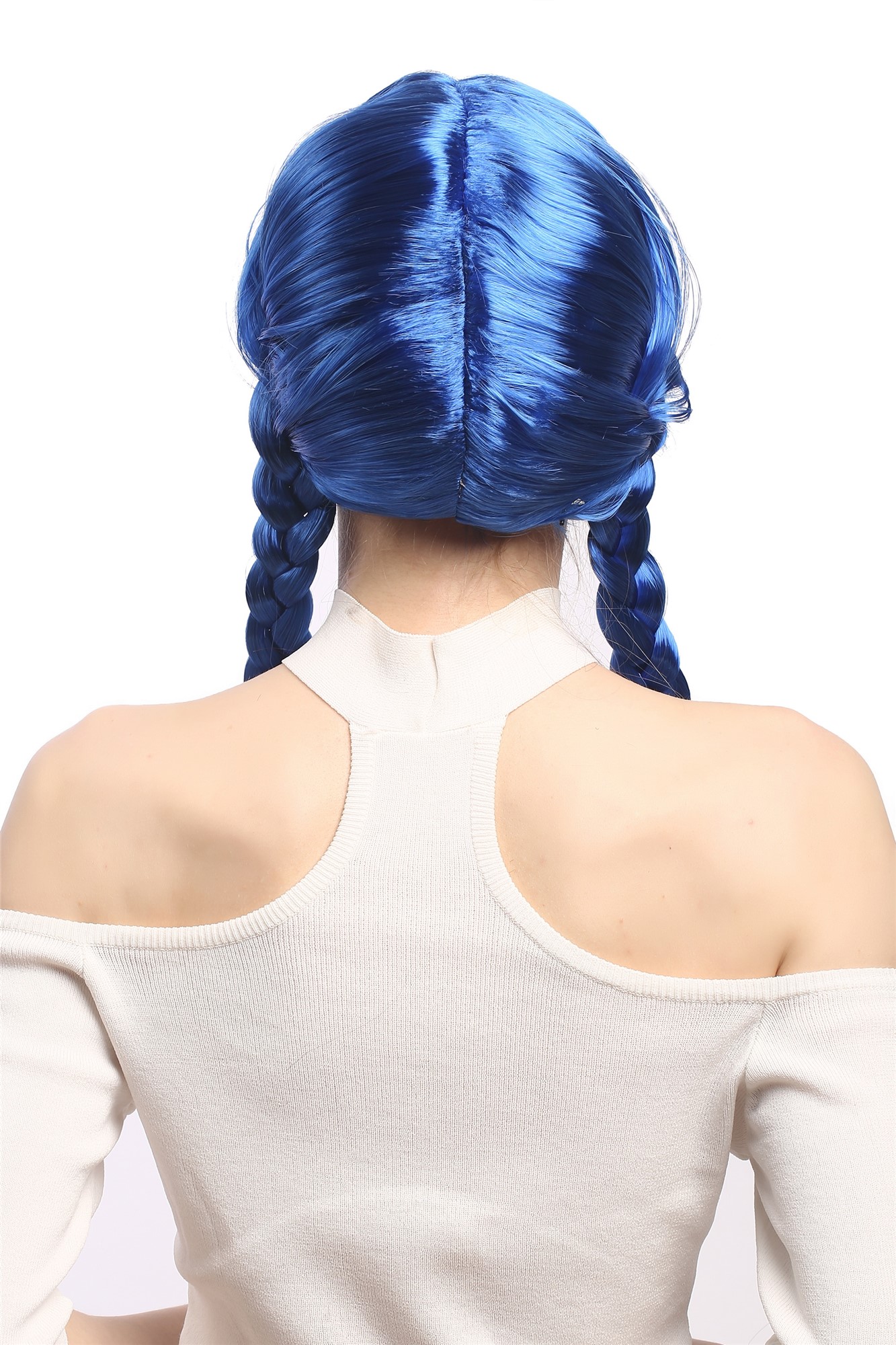 Lady Wig Halloween Lolita schoolgirl long braided plaits fringe blue XR-008, view 4, WIG ME UP: Your Perücken Online Shop Party Wig, Ladies, neon blue, Braided, long