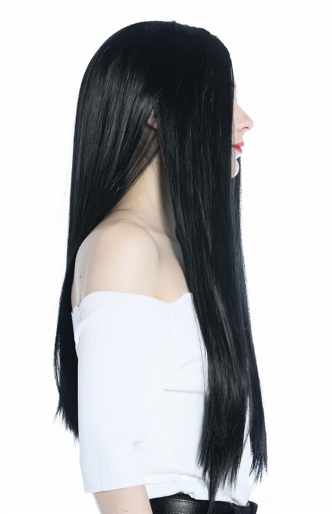 günstige Party Perücke, Perücke lang glatt Mittelscheitel schwarz Gothic CW-049-K1, Ansicht 3, WIG ME UP: Ihr Perücken Online Shop glatte Party Perücke Tiefschwarz lange Haare für Damen