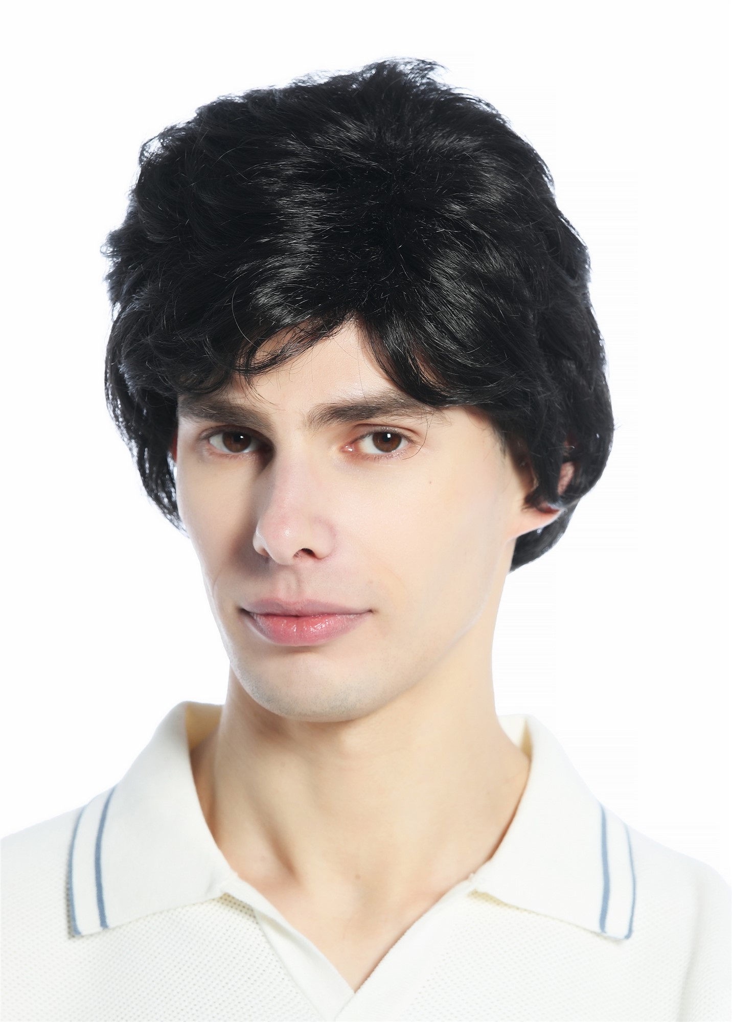 hochwertige Qualitätsperücken, Perücke kurz leicht wellig Schwarzbraun DW1335-2, Ansicht 2, WIG ME UP: Ihr Perücken Online Shop lockige Tressen-Perücke Schwarzbraun kurze Haare für Unisex