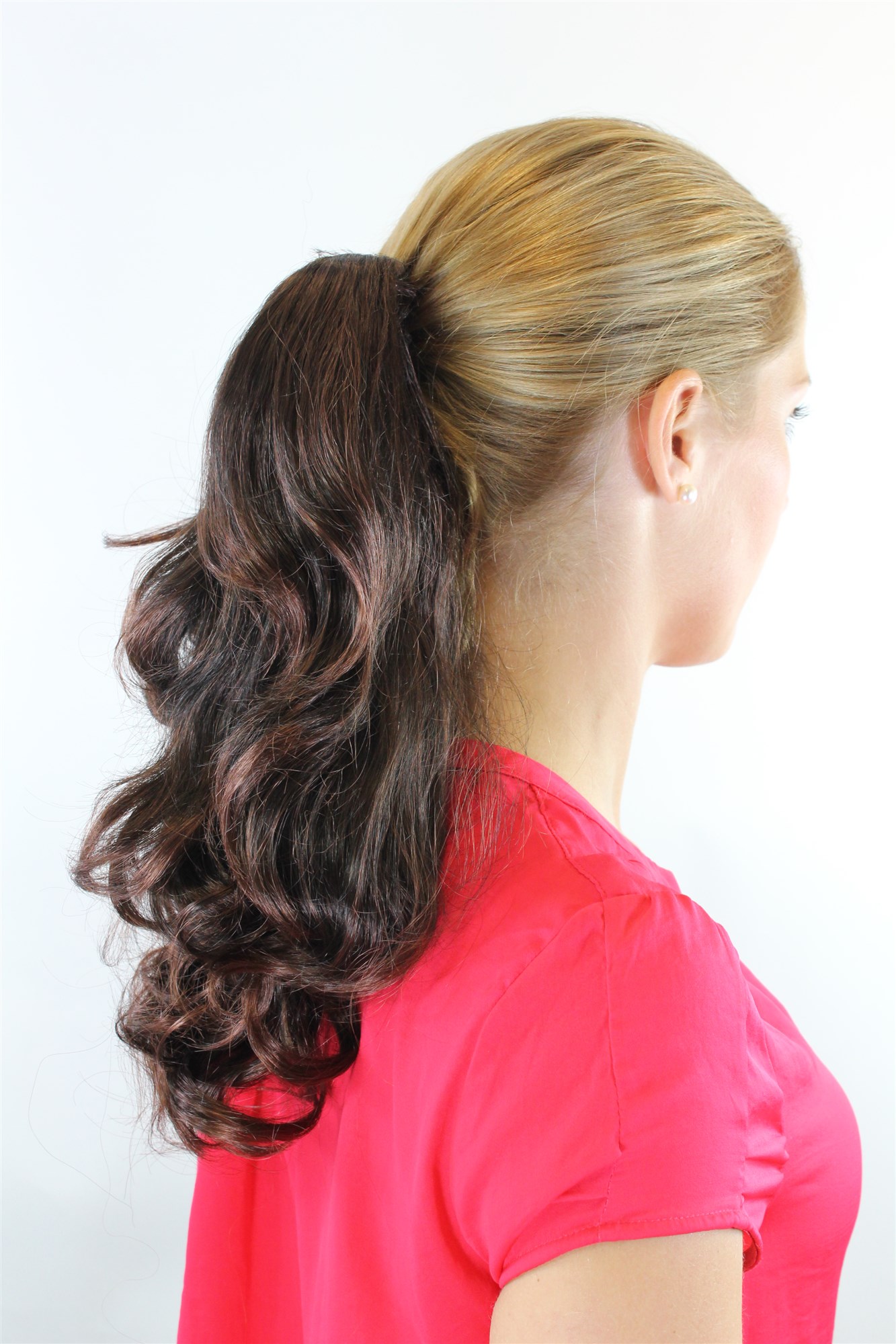 TYW-6145B-2T33 Ponytail Hairpiece extension long slightly curled mahogany brown mix 18", view 2, WIG ME UP: Your Perücken Online Shop Ponytails, Brown, curled, shoulder-length