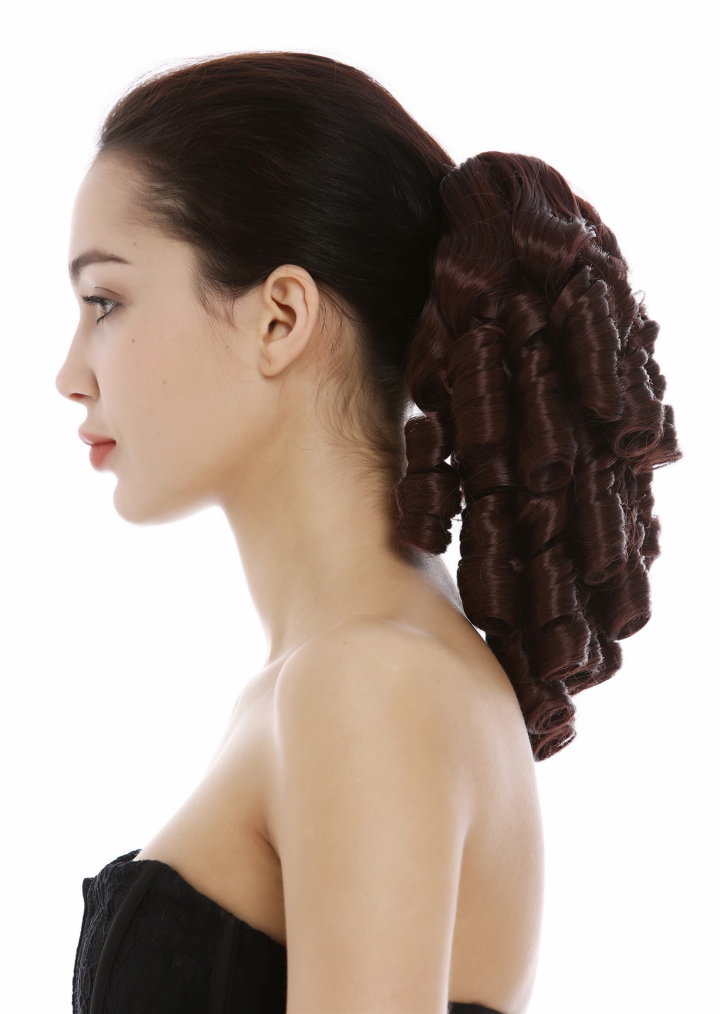 Ponytail long black ringlets curls baroque victorian mahogany auburn 2213-HAT, view 3, WIG ME UP: Your Perücken Online Shop Ponytails, mahogany brown, curled, short