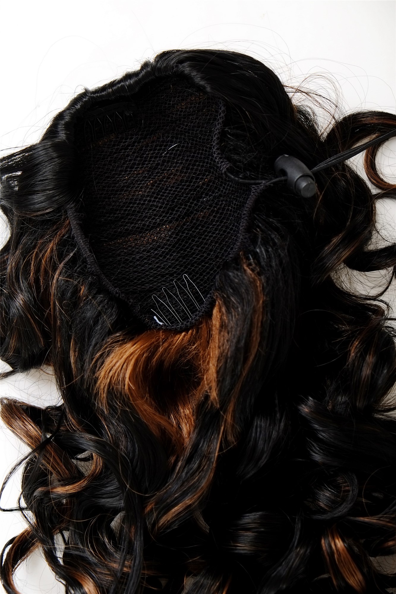 JL-3266-1BF30 Ponytail Hairpiece extension very long curled l curls black mixed with light copper brown claw clamp 22", view 5, WIG ME UP: Your Perücken Online Shop Ponytails, velvet black-medium rust brown mix, curled, long