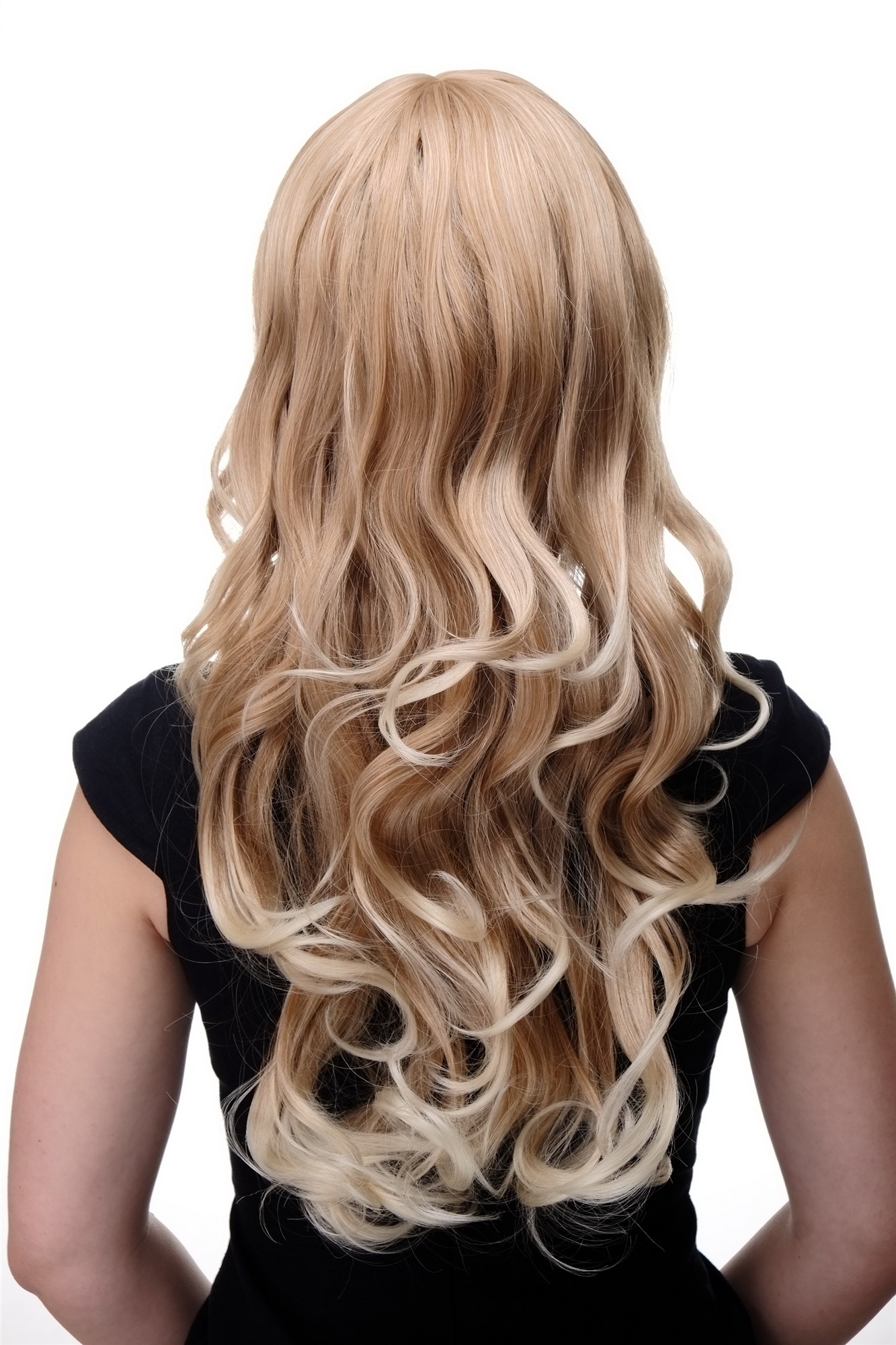Lady women wig very long curling tips straight top fringe bangs blonde mix 285, view 3, WIG ME UP: Your Perücken Online Shop Quality Wigs, Ladies, strawberry blonde-platinum blonde mix, curled, long