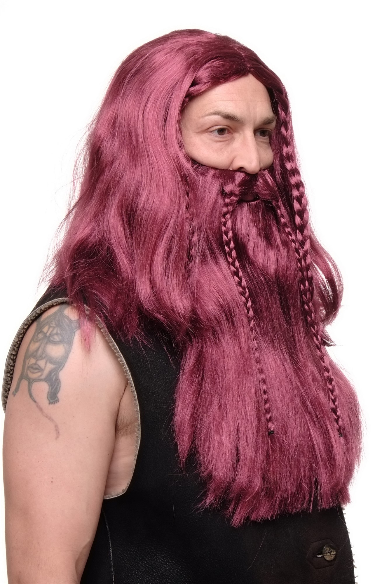 Party/Fancy Dress/Halloween RED Wig & braided Beard Erik Viking Chieftain Barbarian Berzerker Dwarf, view 3, WIG ME UP: Your Perücken Online Shop Party Wig, Men, Red, Braided, long