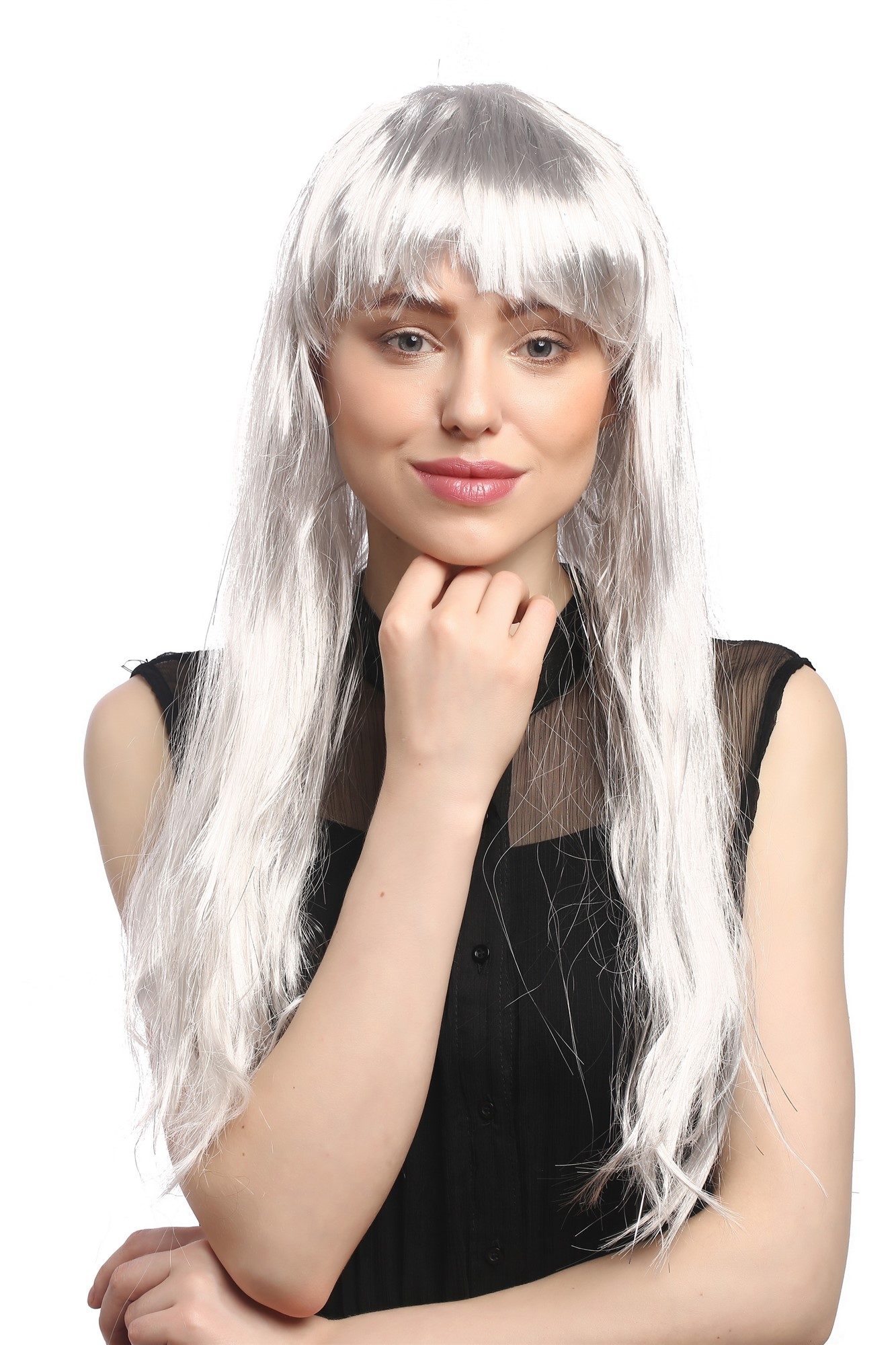 Lady Party Wig Halloween long straight silver grey fringe bangs witch old 31757, view 4, WIG ME UP: Your Perücken Online Shop Party Wig, Ladies, Grey, straight, long