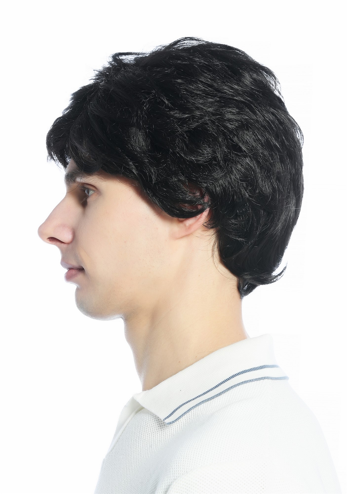 hochwertige Qualitätsperücken, Perücke kurz leicht wellig Schwarzbraun DW1335-2, Ansicht 5, WIG ME UP: Ihr Perücken Online Shop lockige Tressen-Perücke Schwarzbraun kurze Haare für Unisex