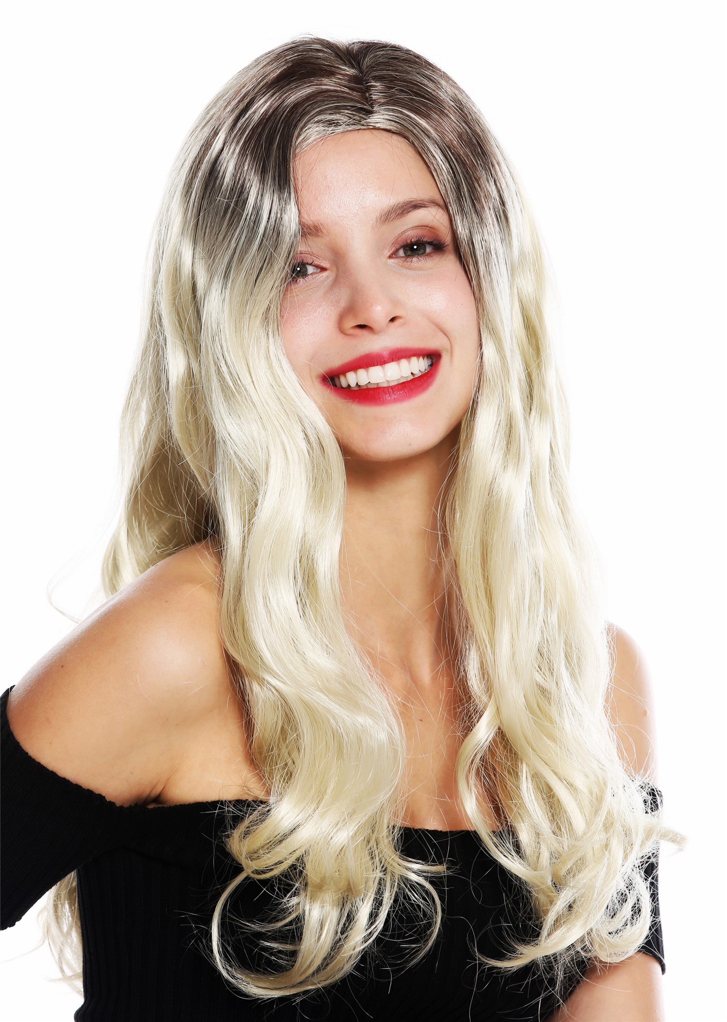 Women's wig lady long slightly waved parted ombre brown light blonde GFW3315, front view, WIG ME UP: Your Perücken Online Shop Quality Wigs, Ladies, blonde-brown mix, wavy, long