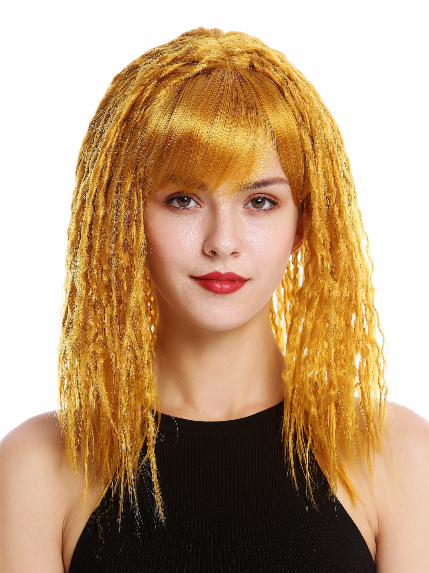 hochwertige Qualitätsperücken, Perücke Locken Gekreppt Volumen Pony Kupferblond Blond DW90-144, Ansicht 2, WIG ME UP: Ihr Perücken Online Shop lockige Tressen-Perücke Kupferblond lange Haare für Damen