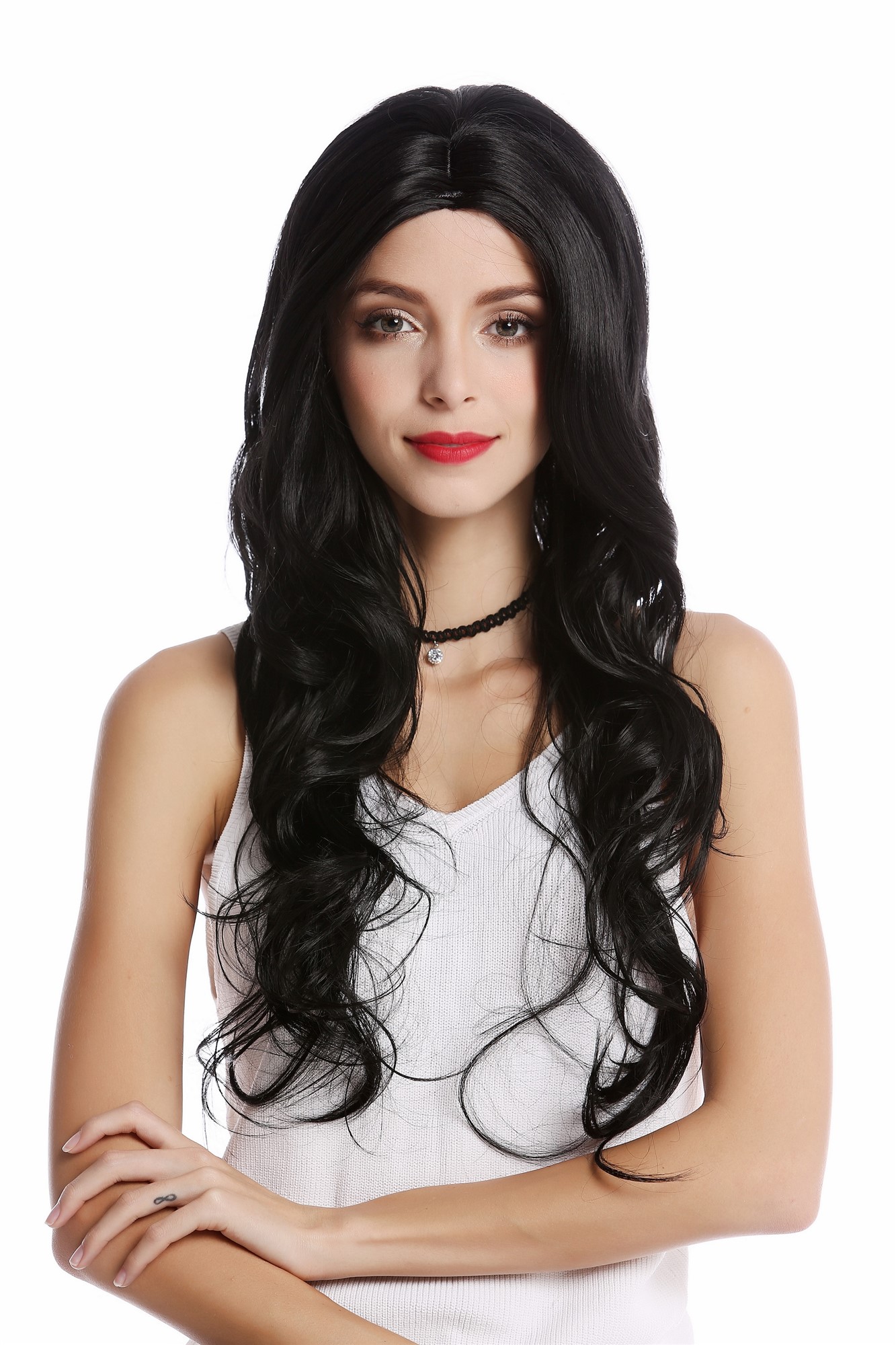 GF-W2081-1 Lady  Wig long deep black middle-parting wavy, view 2, WIG ME UP: Your Perücken Online Shop Quality Wigs, Ladies, Black, wavy, long