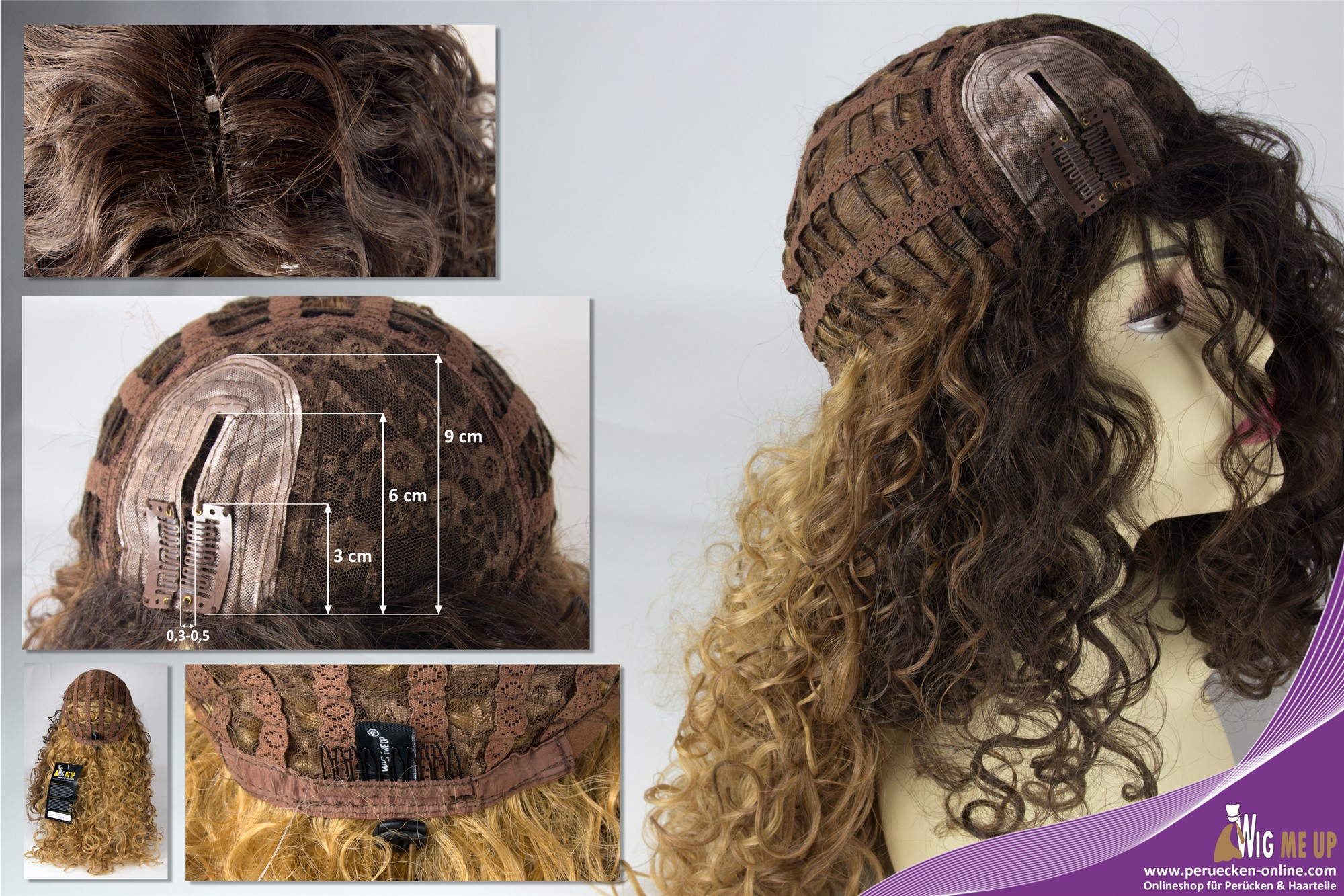 Quality Wigs, Ladies, dark brown-light brown-golden blonde mix, curled, long