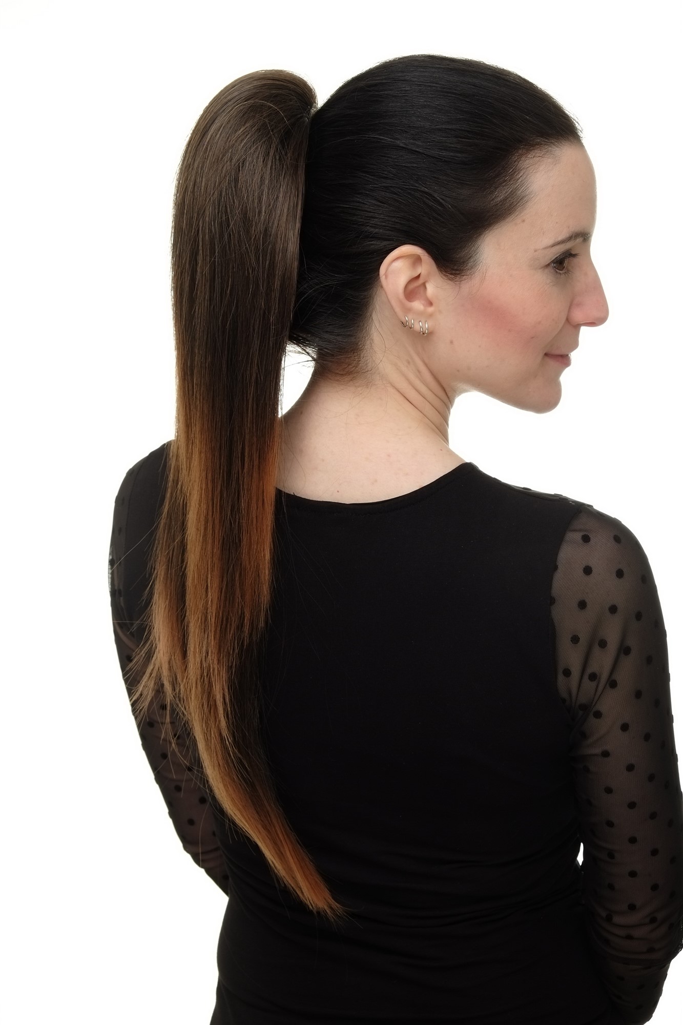 Ponytail clamp combs string straight voluminous very long chestnut brown WK06, view 5, WIG ME UP: Your Perücken Online Shop Ponytails, black-brown mix, straight, long