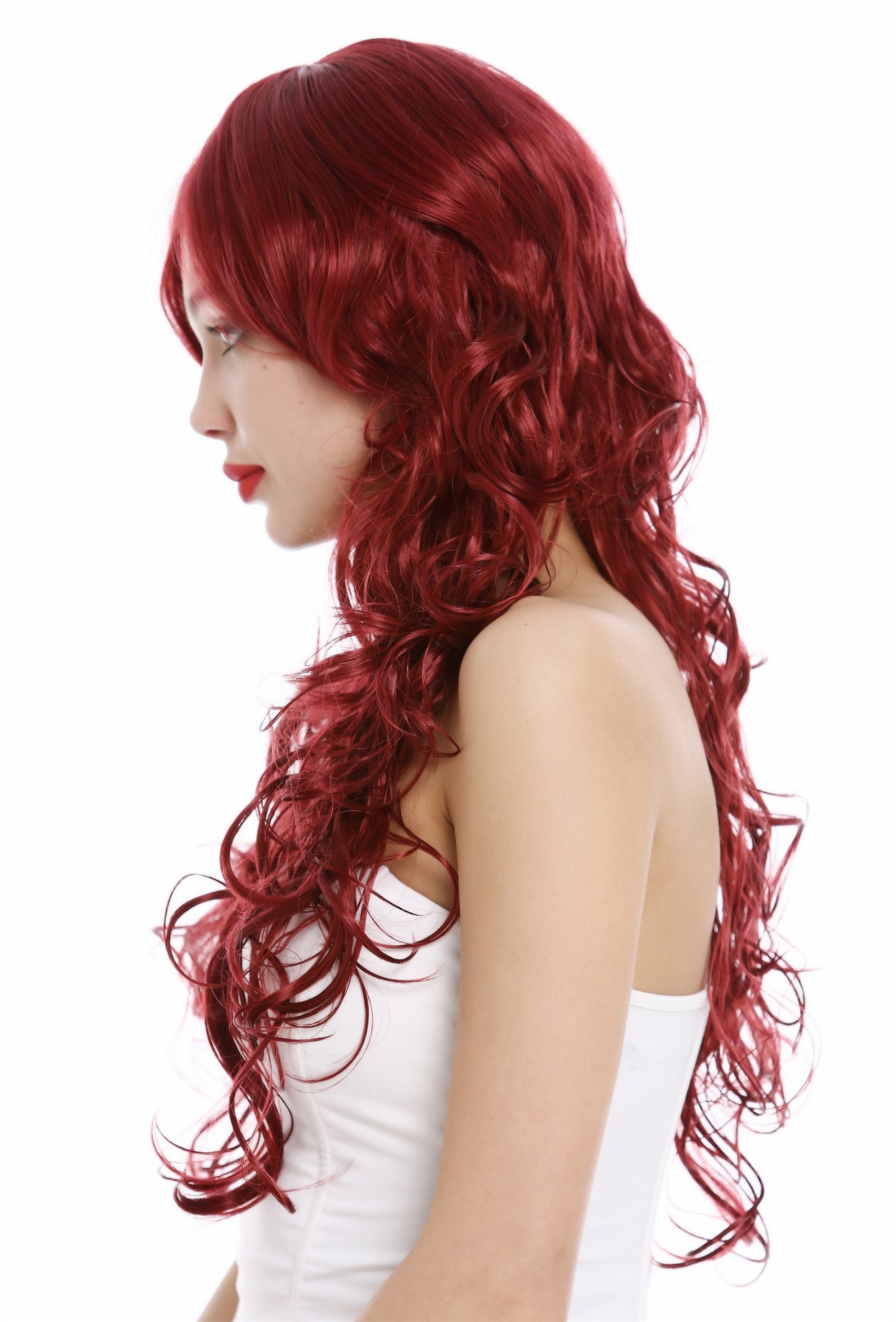 hochwertige Qualitätsperücken, Perücke lang gelockt Rot Granatrot VK-47-872, Ansicht 3, WIG ME UP: Ihr Perücken Online Shop lockige Tressen-Perücke mit Kopfhaut-Imitat Granatrot lange Haare für Damen