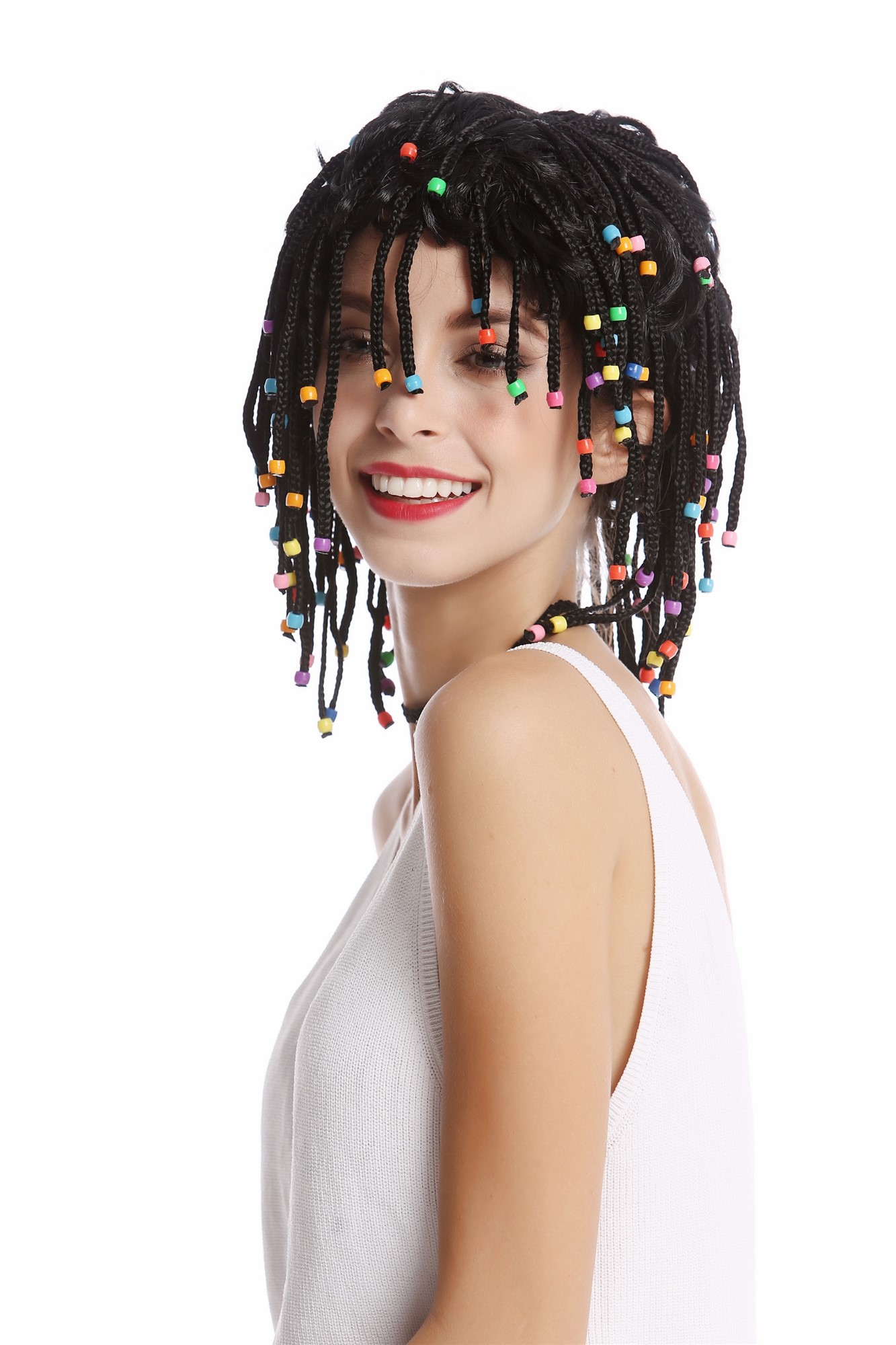 günstige Party Perücke, Perücke schwarz geflochtene Zöpfe Karibik 90834-ZA103, Vorderansicht, WIG ME UP: Ihr Perücken Online Shop geflochtene Party Perücke Schwarz kurze Haare Unisex