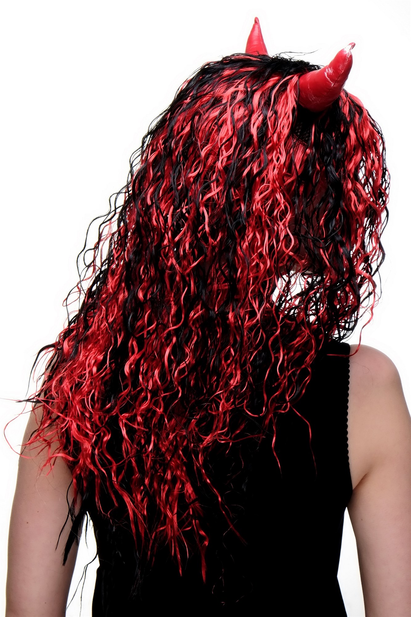 Lady wig seductive She-Devil devil demon horns long black red strands 4044, view 4, WIG ME UP: Your Perücken Online Shop Party Wig, Ladies, Black, Red, curled, long