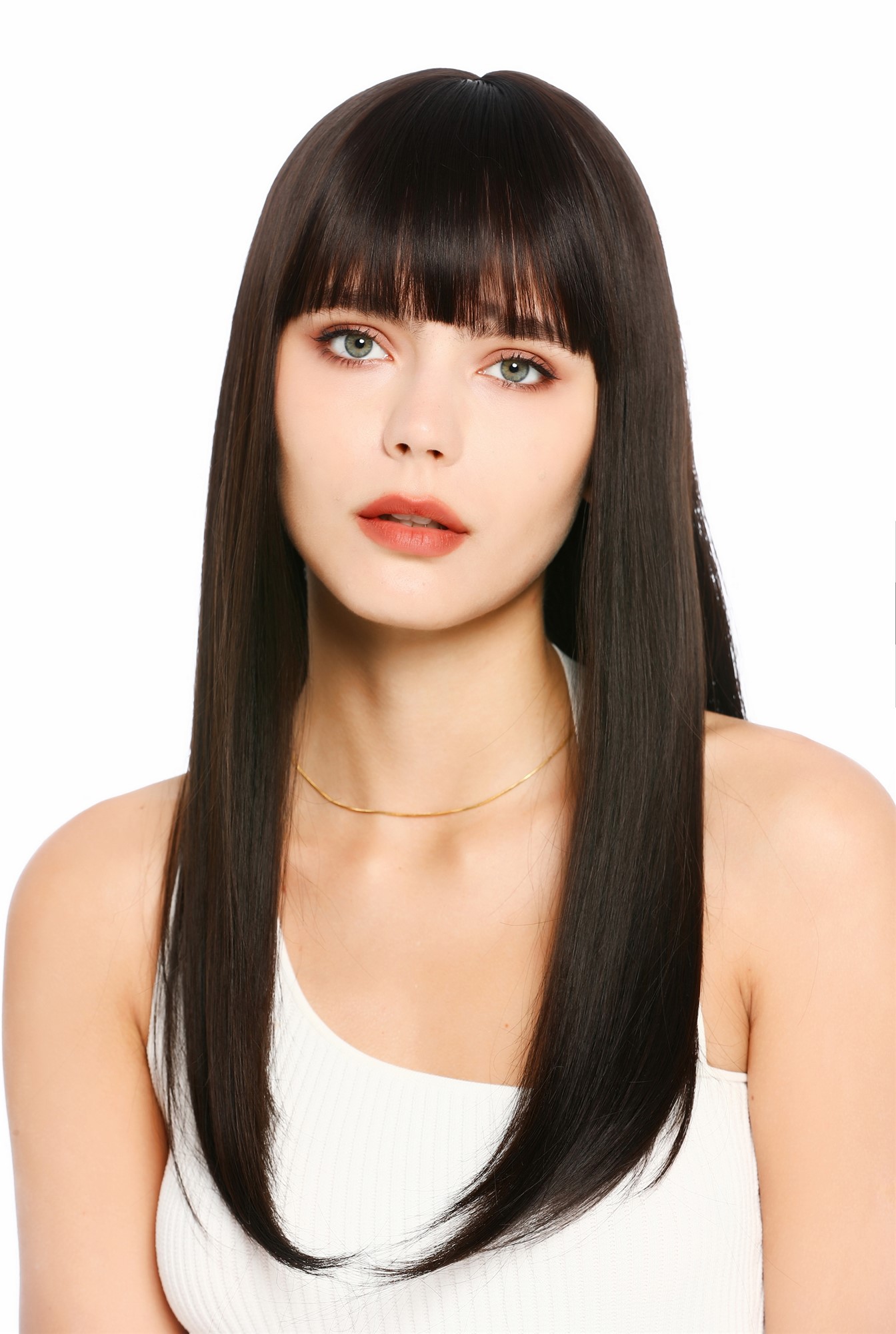 Damenperücke lang glatt sleek look Pony Dunkelbraun Mix SZL1310-FHY4/5
