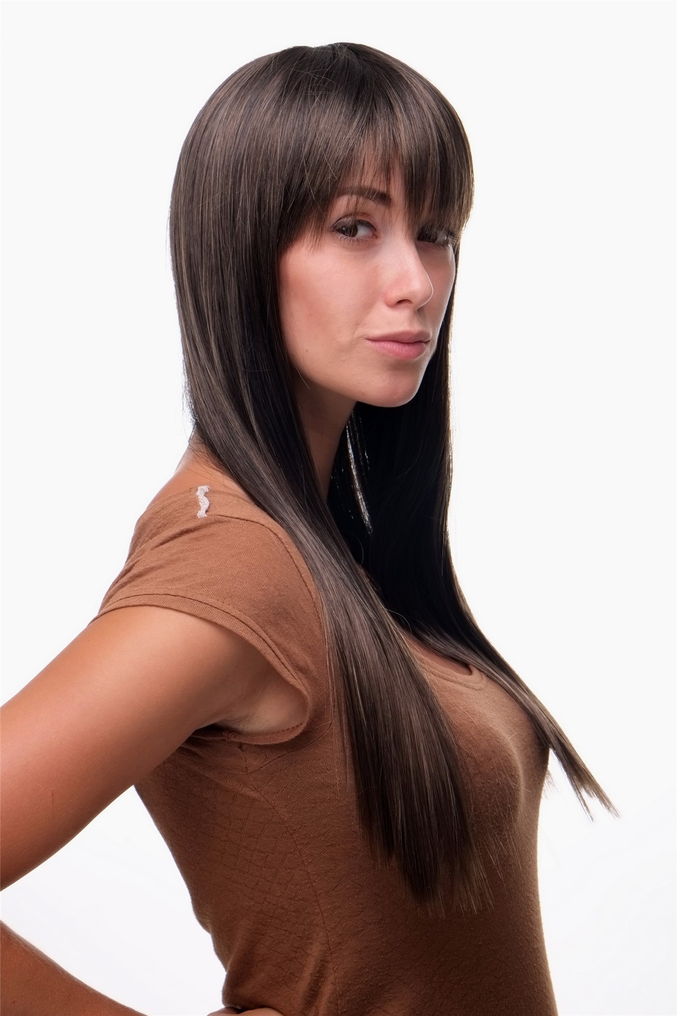 hochwertige Qualitätsperücken, Perücke Braun-Schwarz-Mix gerader Schnitt GFW373-2T10, Ansicht 2, WIG ME UP: Ihr Perücken Online Shop glatte Tressen-Perücke mit Kopfhaut-Imitat Braun-Schwarz-Mix lange Haare für Damen