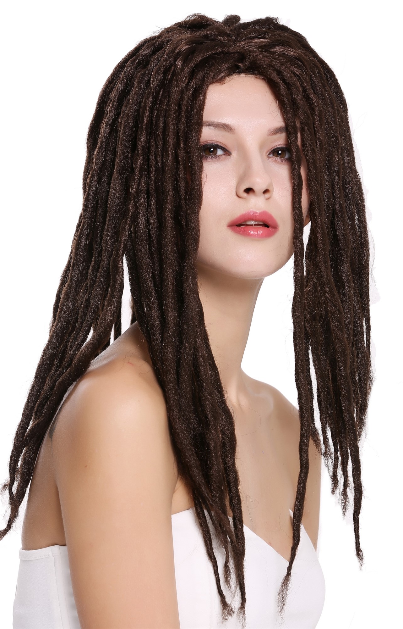 günstige Party Perücke, Perücke Dreadlocks Rasta Dreads Braun 90674-ZA4, Vorderansicht, WIG ME UP: Ihr Perücken Online Shop lockige Party Perücke Braun schulterlange Haare Unisex