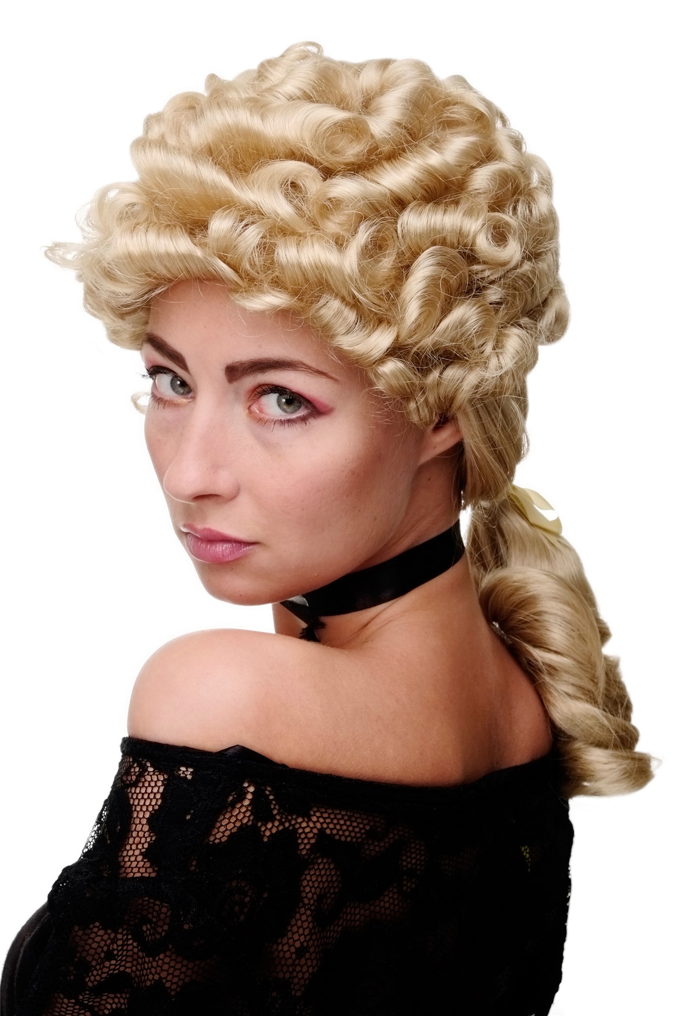 hochwertige Qualitätsperücken, Perücke Renaissance Barock Mittelblond GFW1617-26, Ansicht 6, WIG ME UP: Ihr Perücken Online Shop lockige Tressen-Perücke helles Goldblond schulterlange Haare für Damen