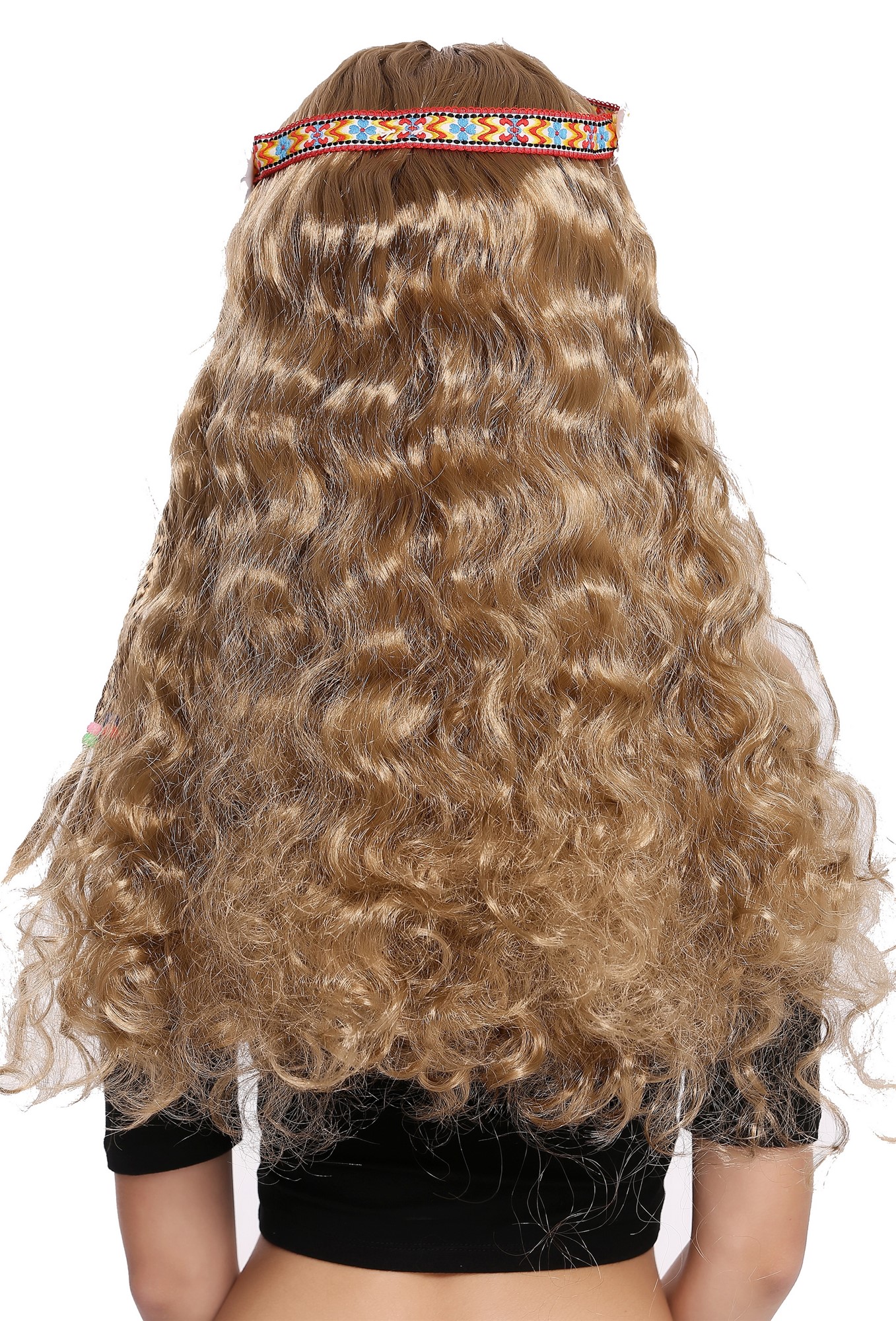 günstige Party Perücke, Perücke Stirnband Hippie lang braun 91298-ZA7, Ansicht 4, WIG ME UP: Ihr Perücken Online Shop wellige Party Perücke Braun lange Haare für Damen