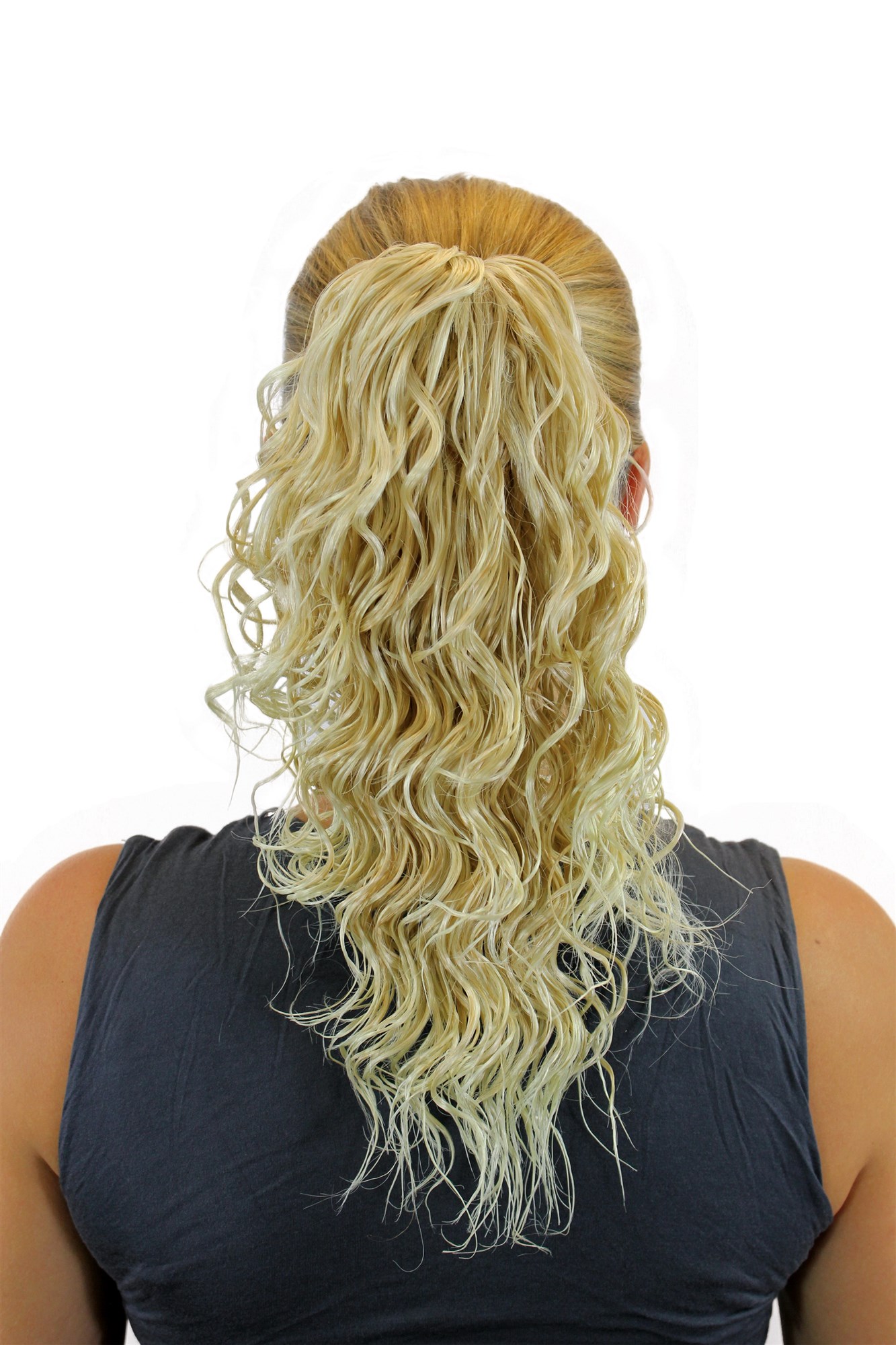 JL-4005-24BT613 Ponytail Hairpiece extension medium shoulder length waved wavy blond mix platinum highlights tips claw clamp 16", view 2, WIG ME UP: Your Perücken Online Shop Ponytails, golden blonde-platinum blonde, wavy, shoulder-length