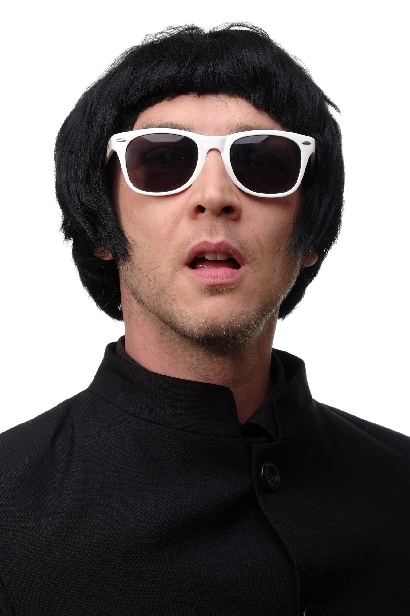 Party Halloween Carnival Wig Men Man Popstar Mod Britpop 60ies Style black 55E, front view, WIG ME UP: Your Perücken Online Shop Party Wig, Unisex, Black, straight, short