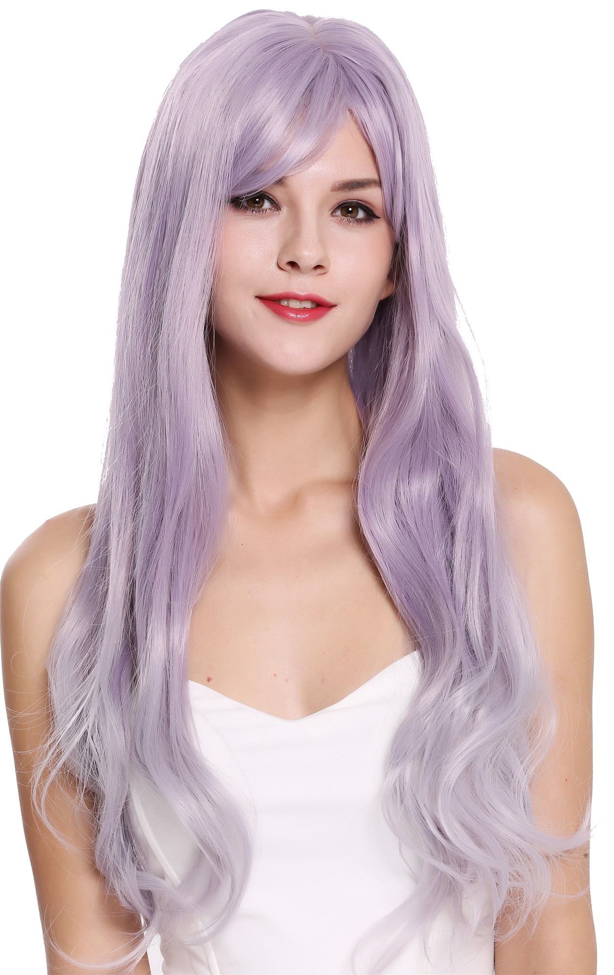 hochwertige Qualitätsperücken, Perücke Lang Wellig Glatt Lila Violett Lavendel G8135T-2403T3904, Vorderansicht, WIG ME UP: Ihr Perücken Online Shop wellige Tressen-Perücke mit Kopfhaut-Imitat Blauviolett-Blaugrau-Mix lange Haare für Damen