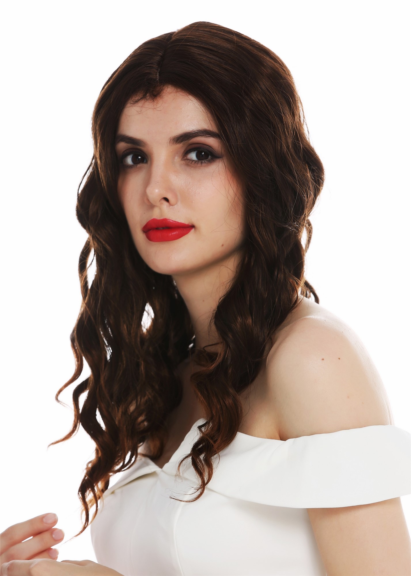 Women's wig ladies' wig long wavy water wave middle parting chestnut brown VK-9, view 2, WIG ME UP: Your Perücken Online Shop Quality Wigs, Ladies, black-brown mix, wavy, long