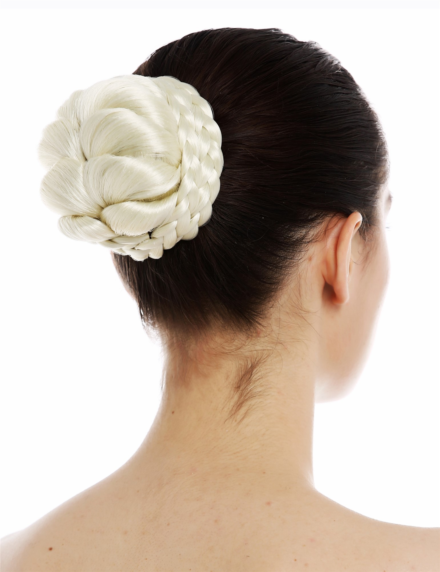 Dutt Haardutt Haarknoten Chignon traditionell geflochten Platinblond HYD-0040-613, Vorderansicht, WIG ME UP: Ihr Perücken Online Shop geflochtener Dutt Haarteil Platinblond