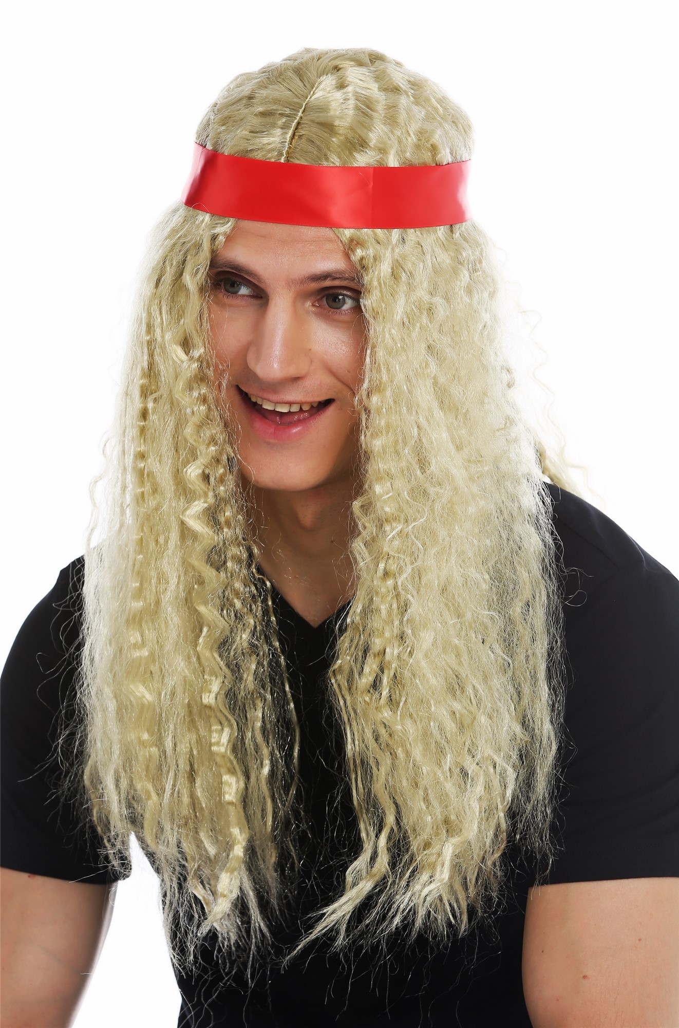 Wig women men long headband middle parting hippie 60's blonde curls 31912, view 3, WIG ME UP: Your Perücken Online Shop Party Wig, Unisex, light blonde, curled, long