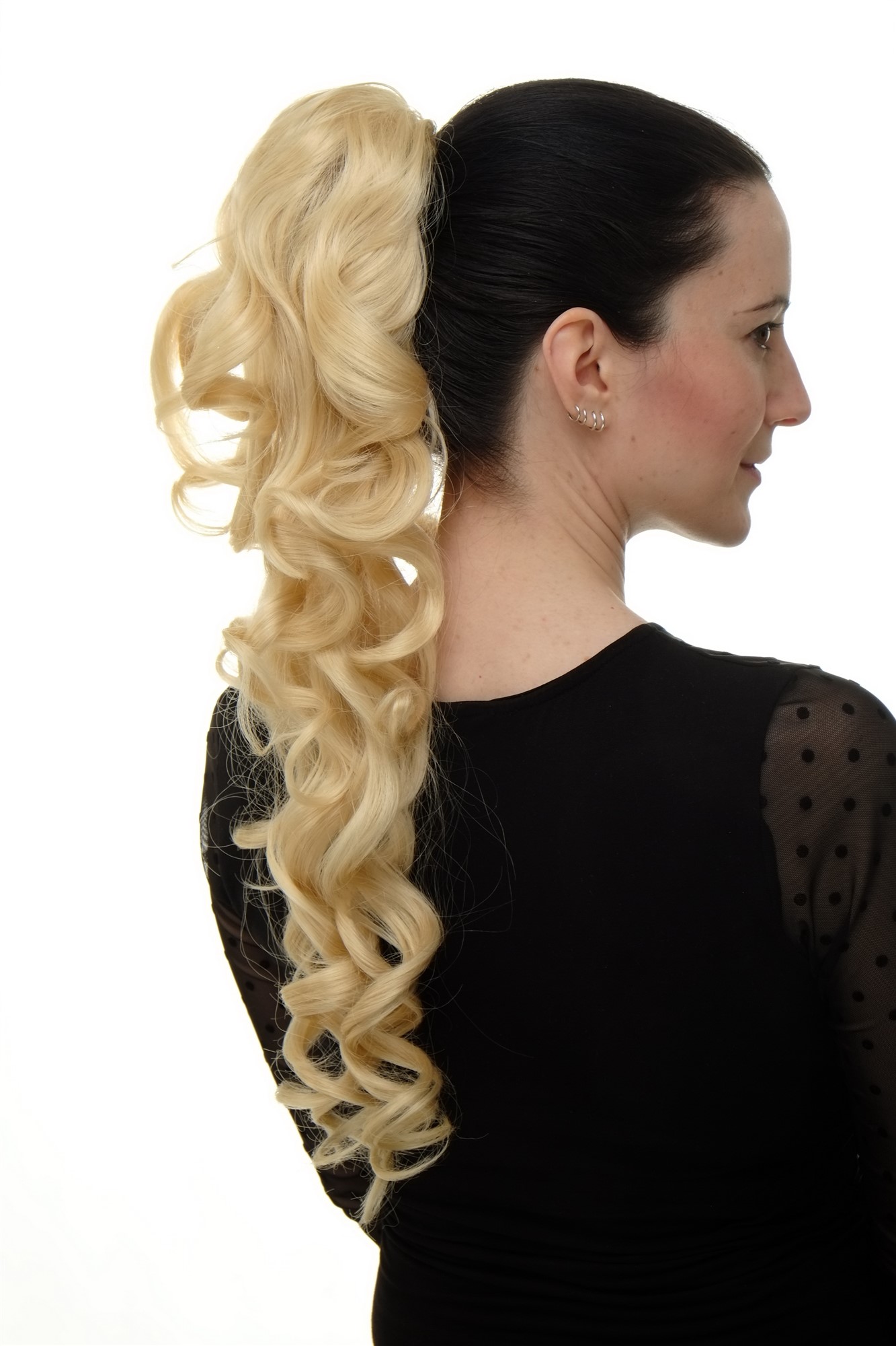 Ponytail combs elastic string curly voluminous very long very bright blond WK03, view 5, WIG ME UP: Your Perücken Online Shop Ponytails, golden-light blonde, curled, long