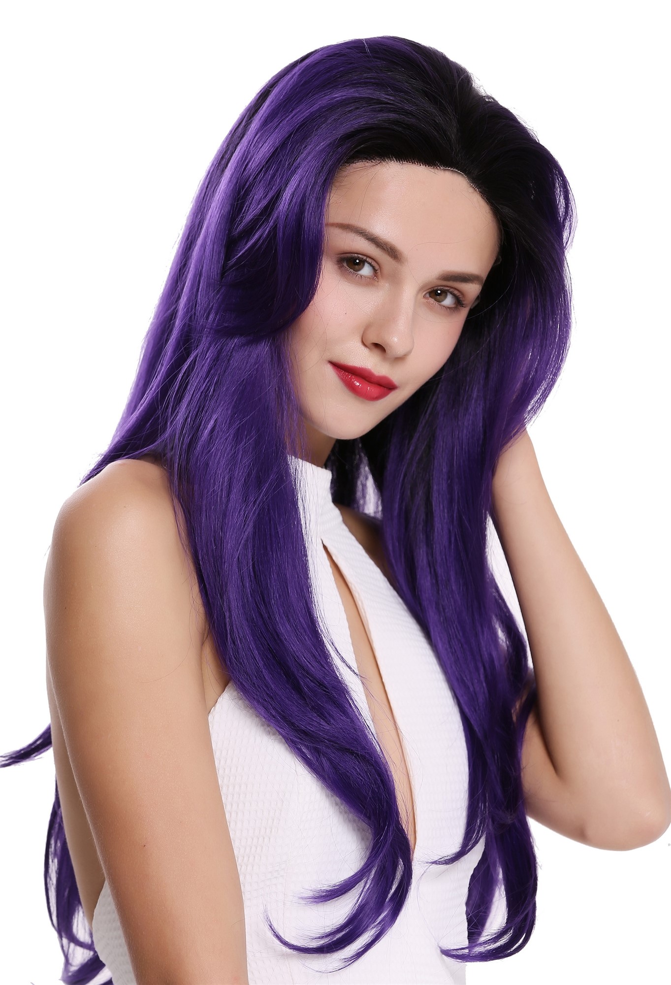 Lady wig lace front monofilament very long sleek ombre black purple 81382+10P-MF, view 2, WIG ME UP: Your Perücken Online Shop Quality Wigs, Ladies, dark purple-velvet black mix, straight, very long